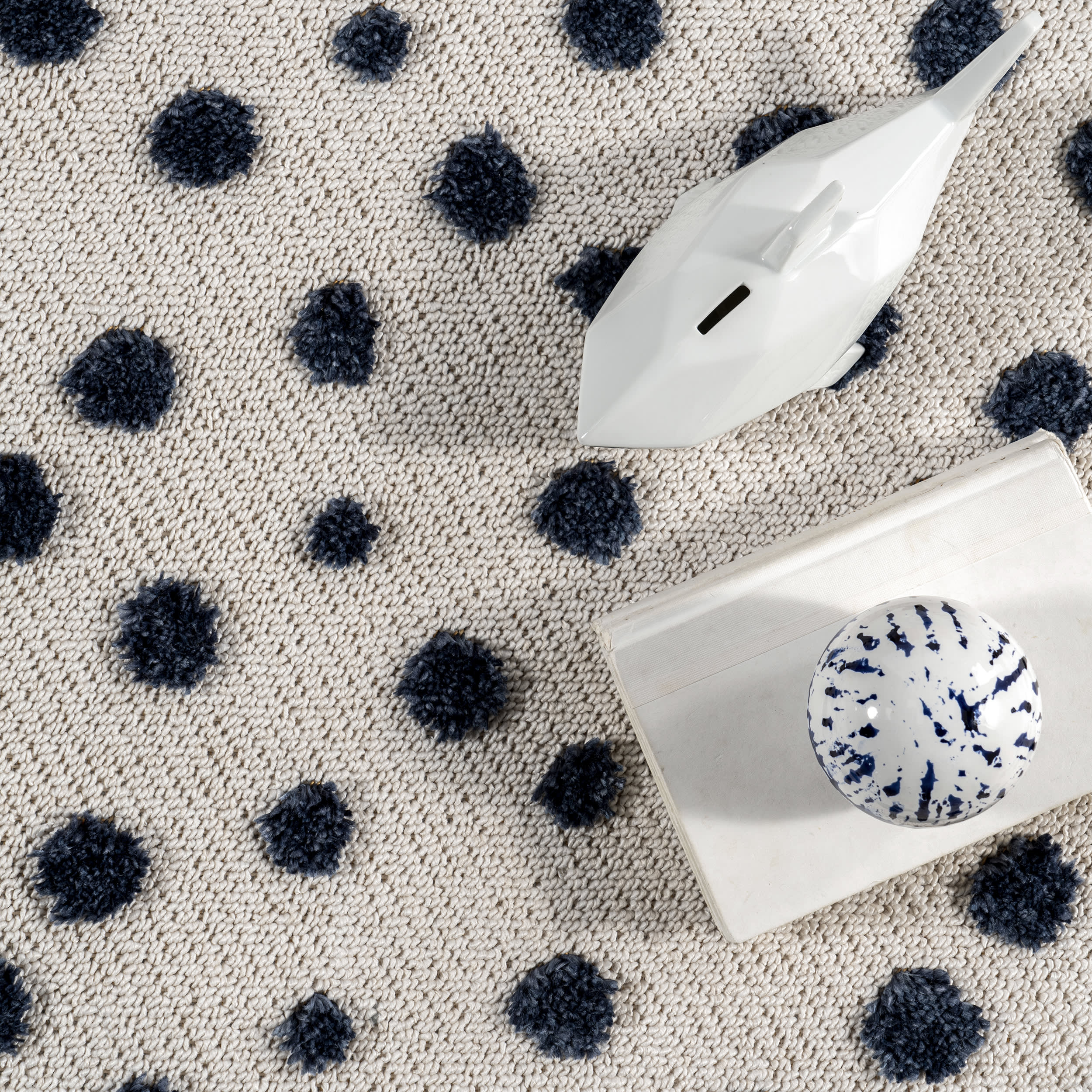 Neilla Wintry Tasseled Kids Rug | Navy - Image 6