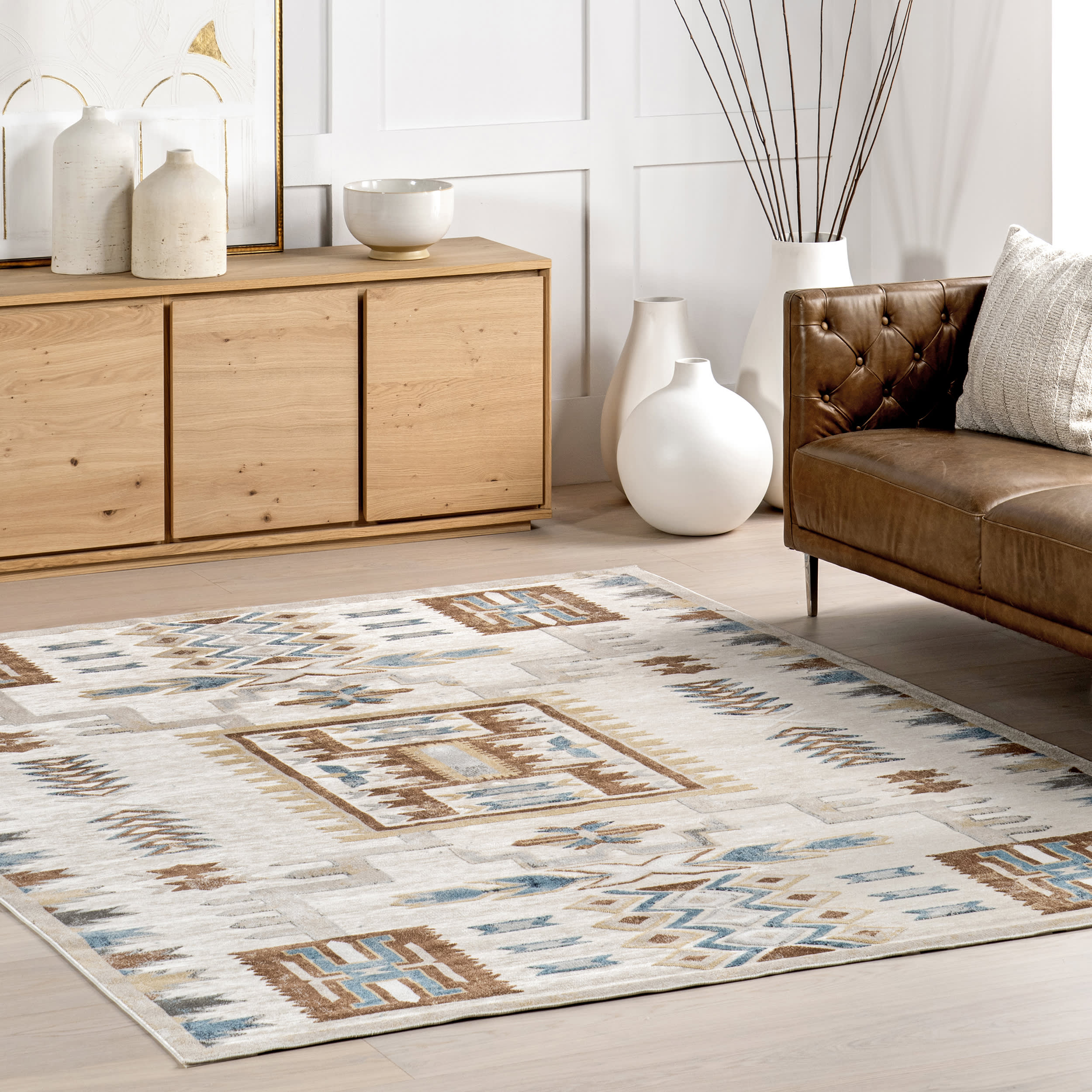 Nerali Washable Geometric Rug | Beige - Image 2