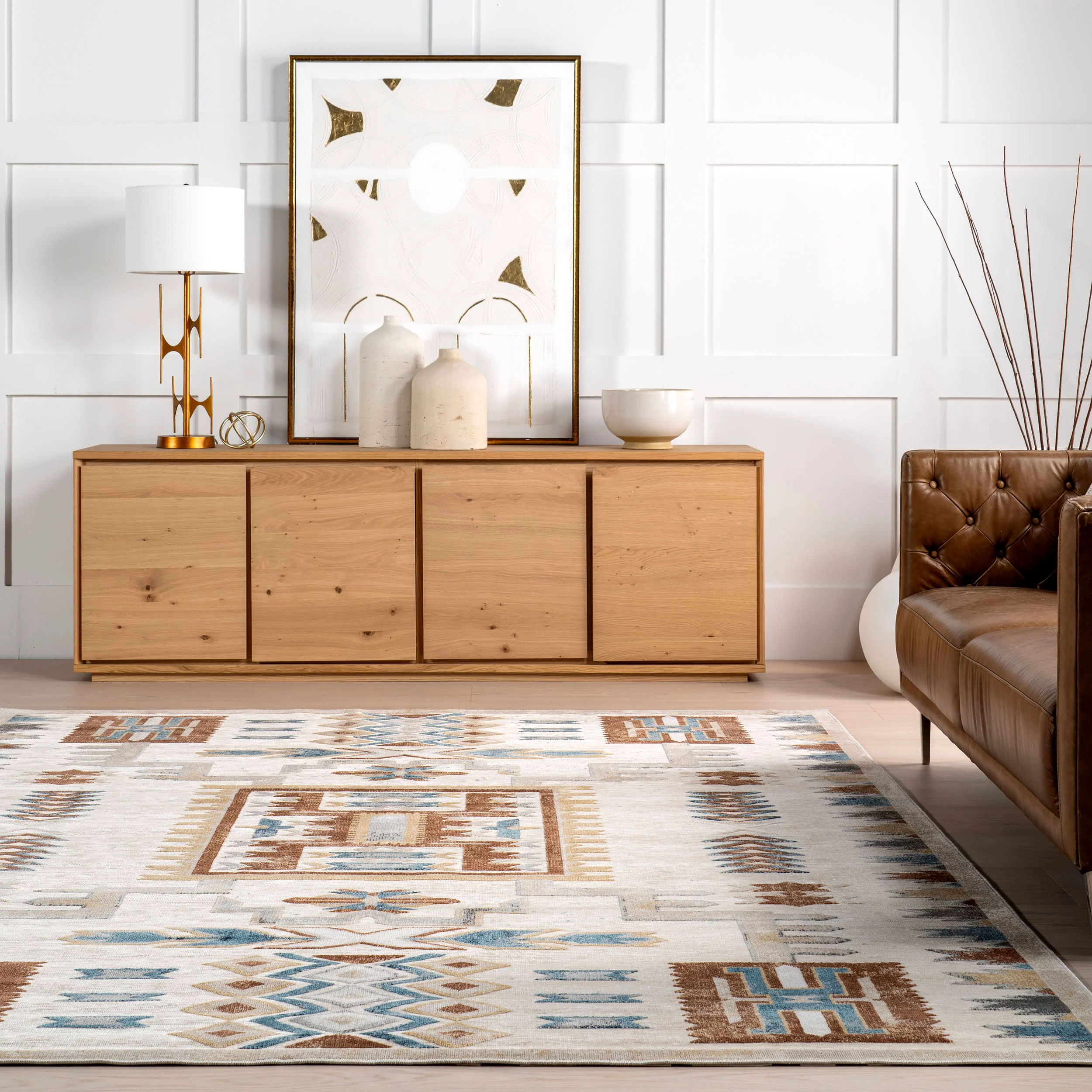 Nerali Washable Geometric Rug | Beige - Image 4