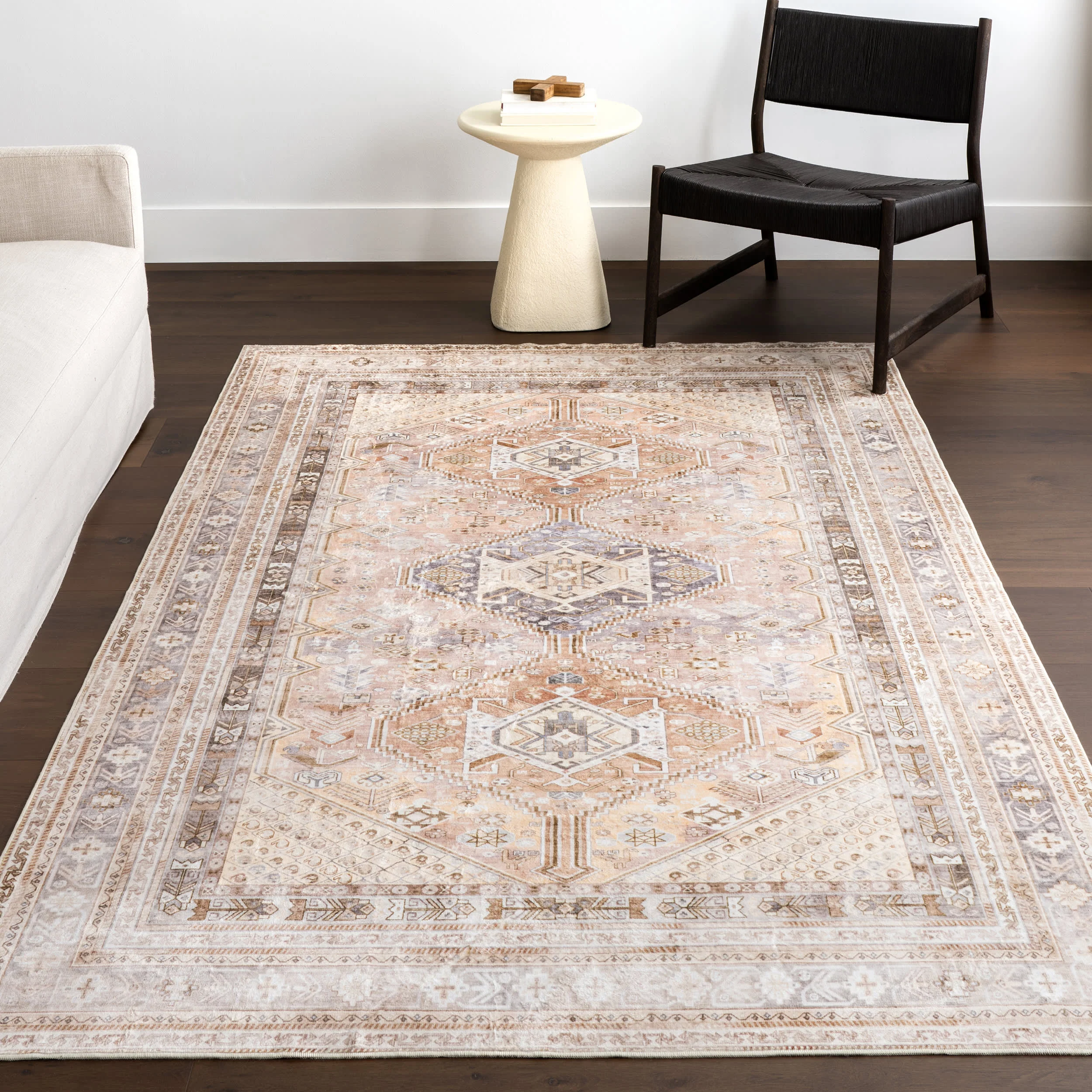 Neriah Medallion Washable Rug | Peach - Image 5