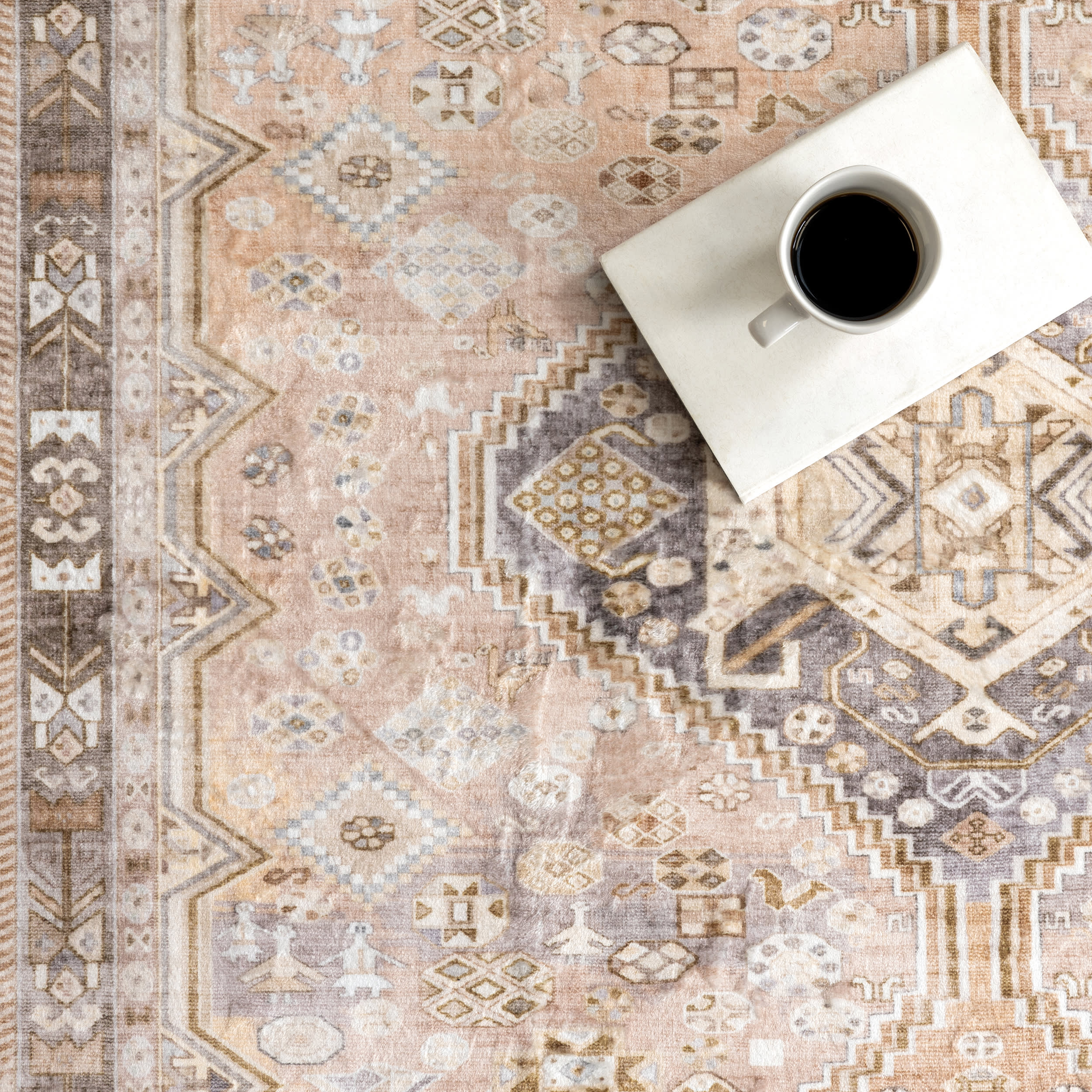 Neriah Medallion Washable Rug | Peach - Image 8