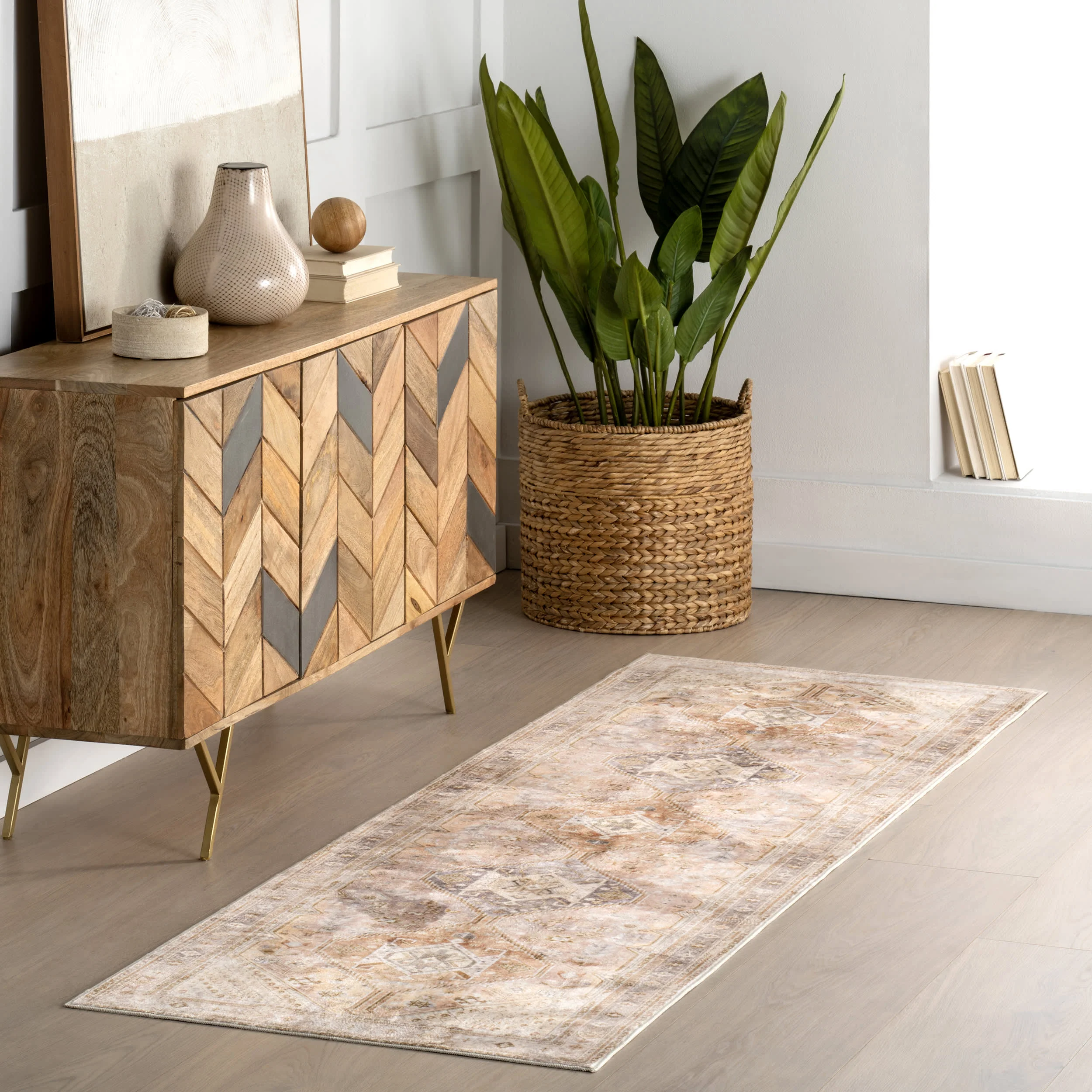 Neriah Medallion Washable Rug | Peach - Image 2