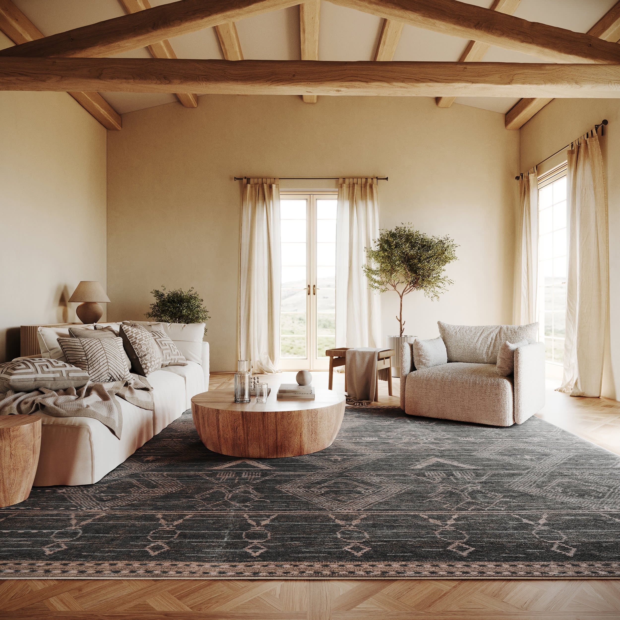 Nevara Abstract Washable Rug | Charcoal - Image 2