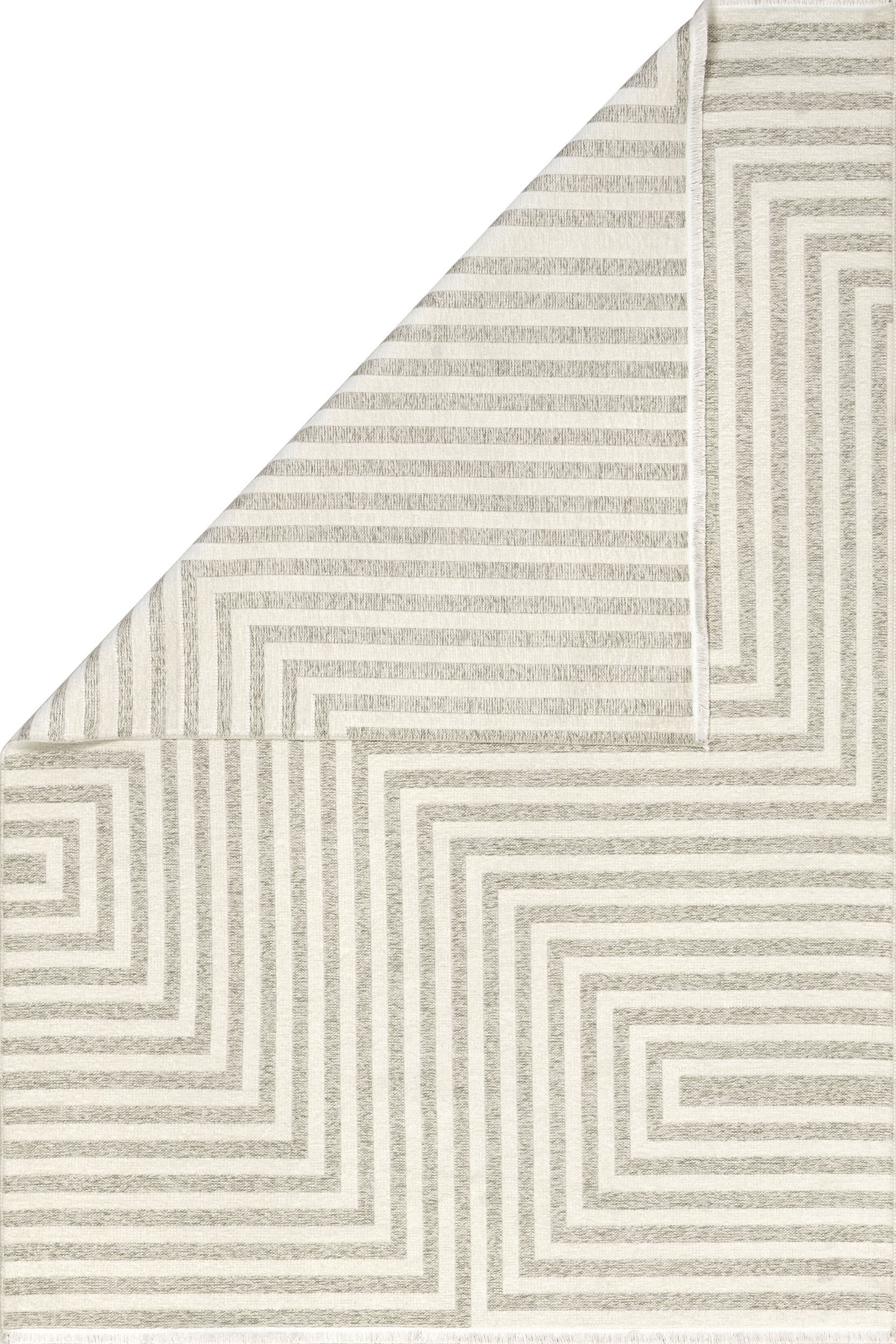Nicolai Graphic Fringed Reversible Washable Rug | Cream - Image 4