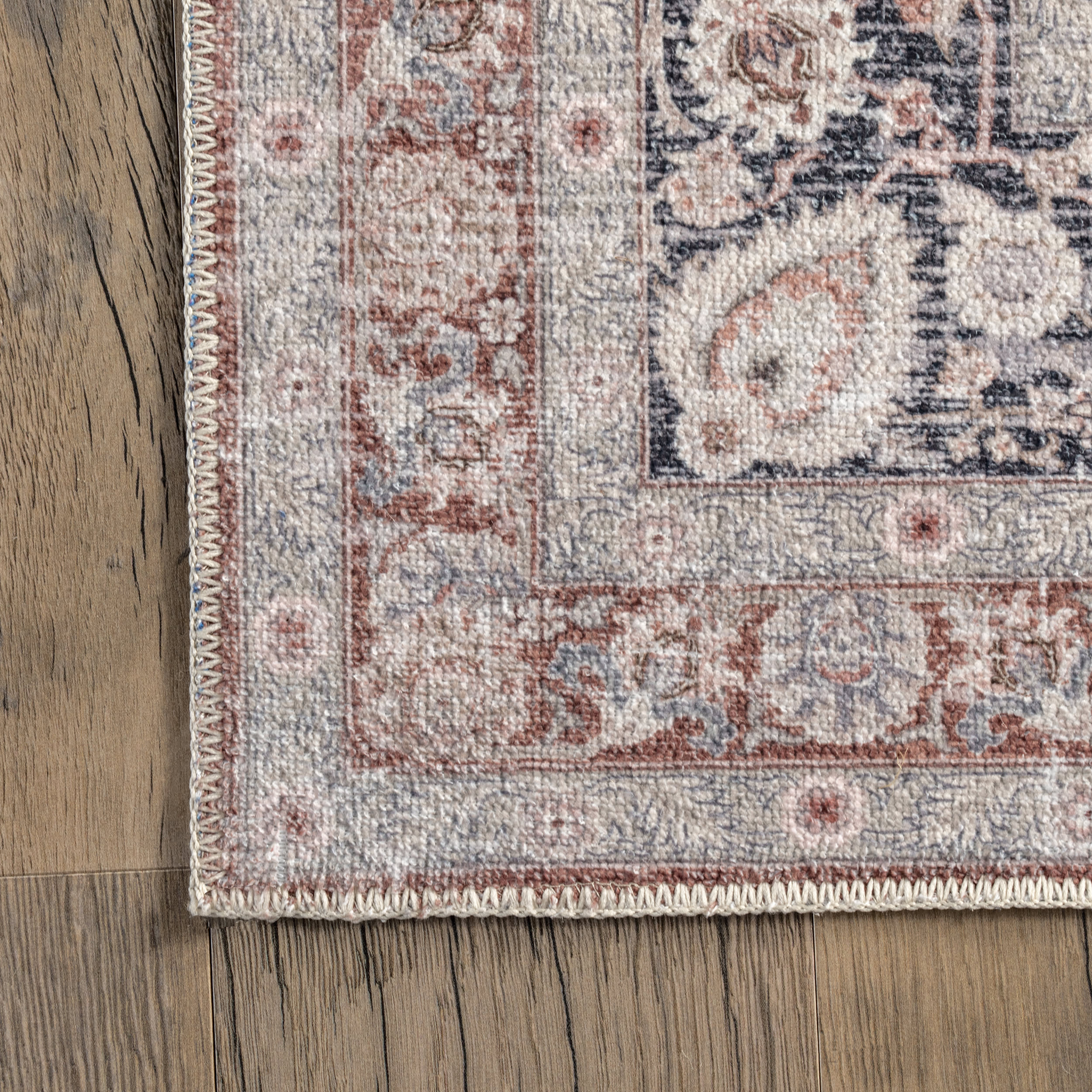 Nikki Vintage Rosette Washable Rug | Beige - Image 3