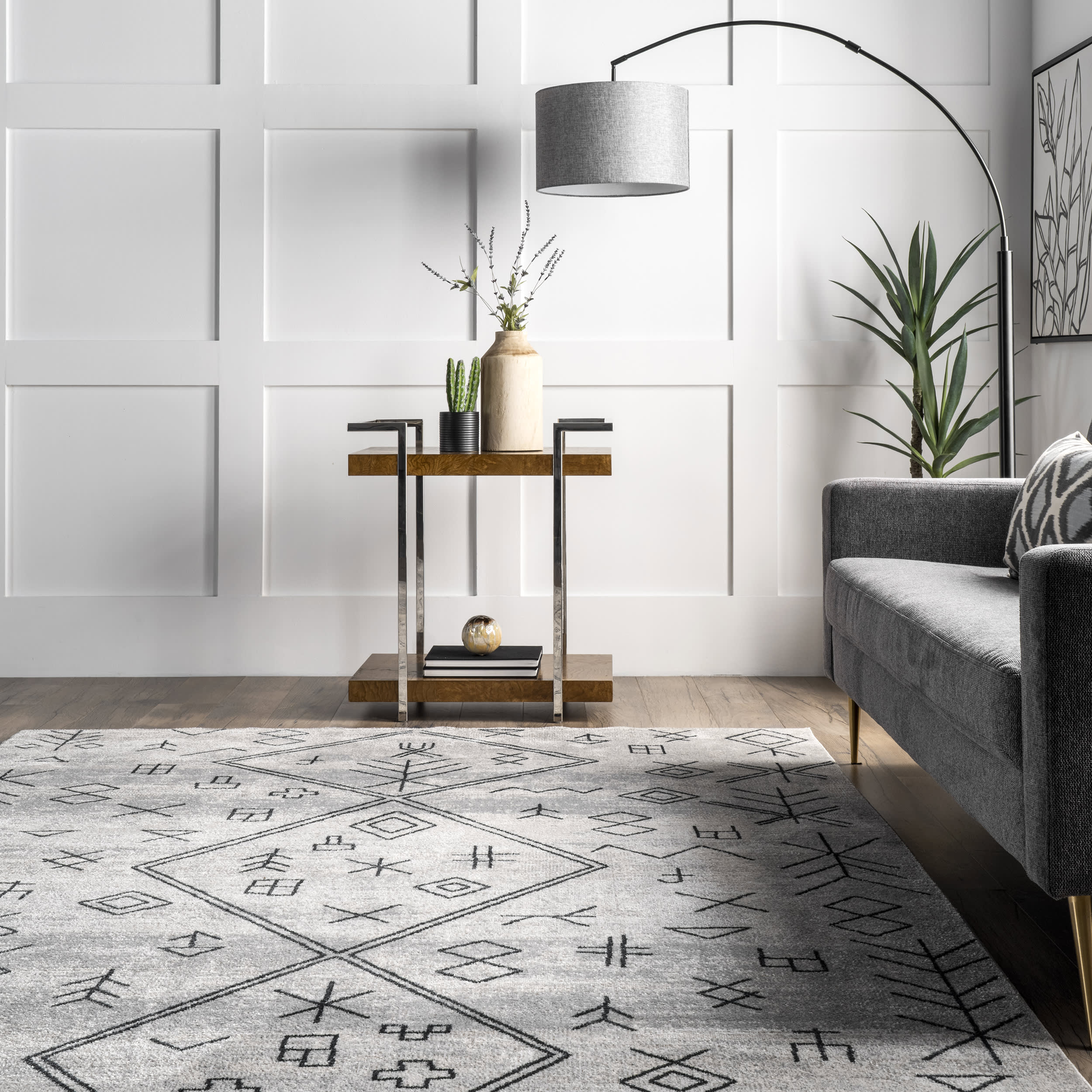 Nina Abstract Mural Washable Rug | Grey - Image 4
