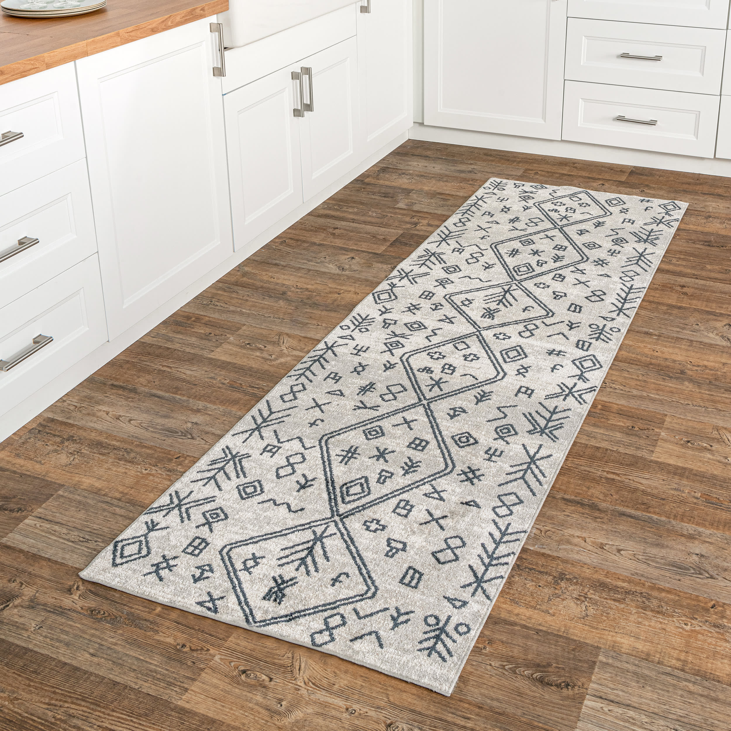 Nina Abstract Mural Washable Rug | Grey - Image 2