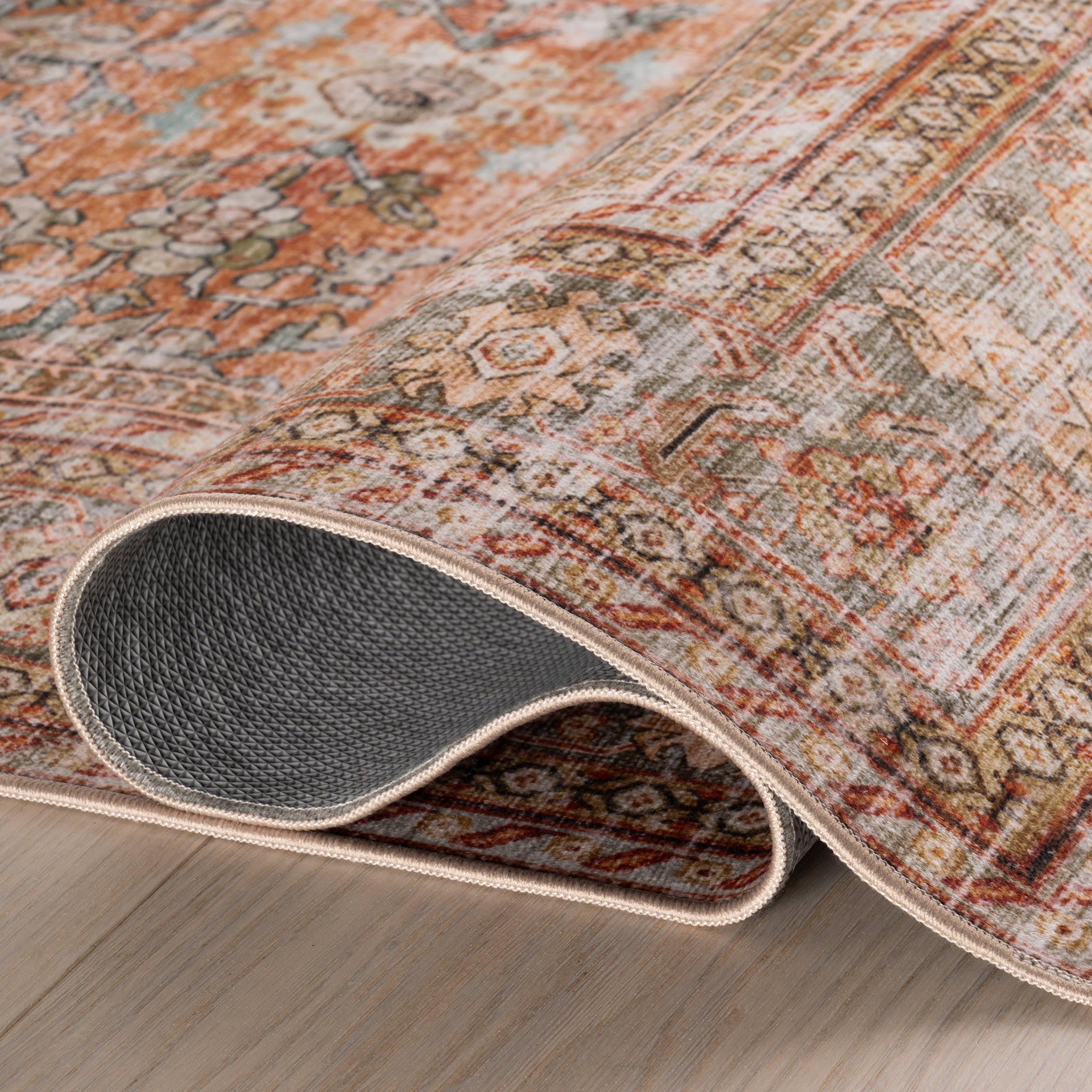 Nixie Floral Washable Rug | Rust - Image 11