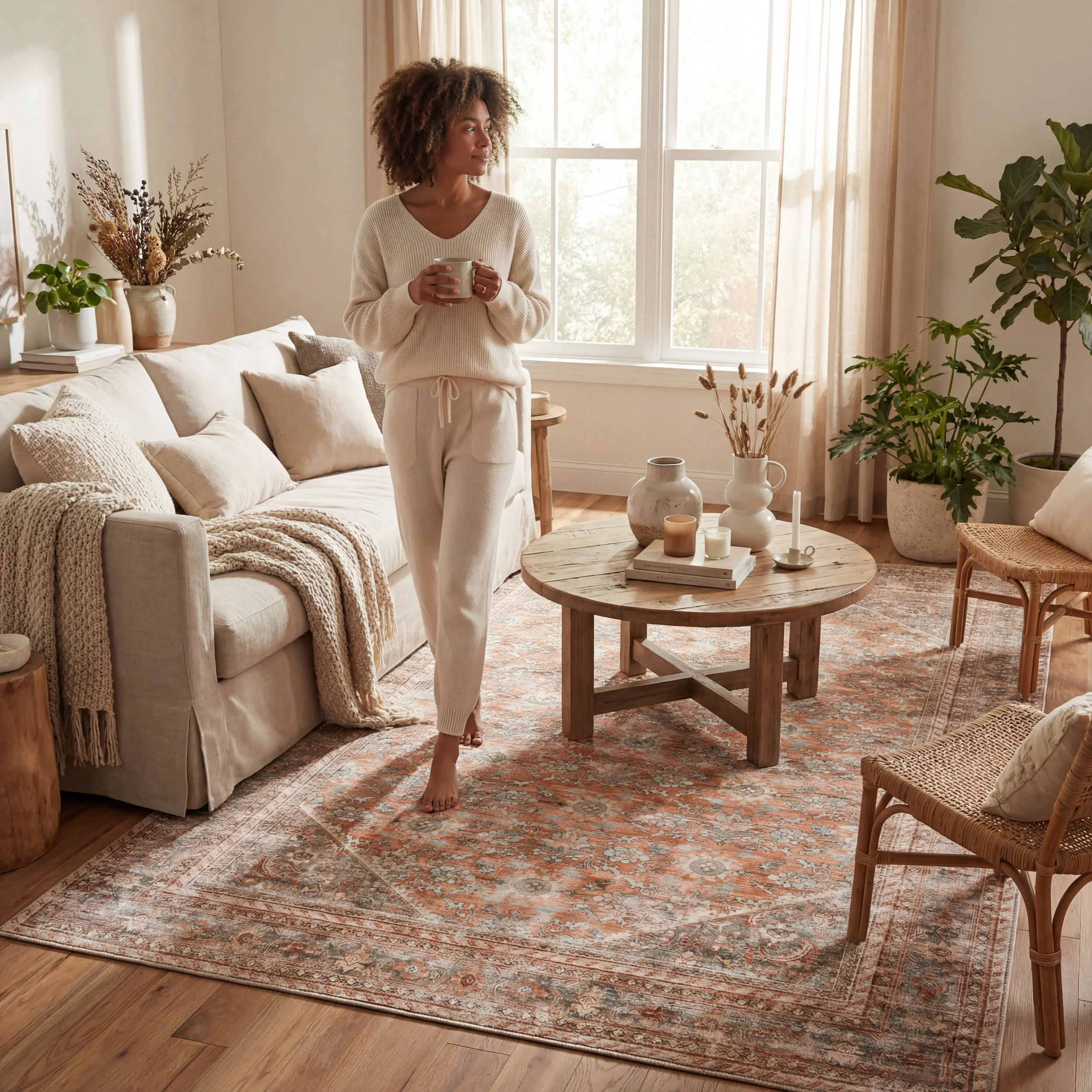 Nixie Floral Washable Rug | Rust - Image 9