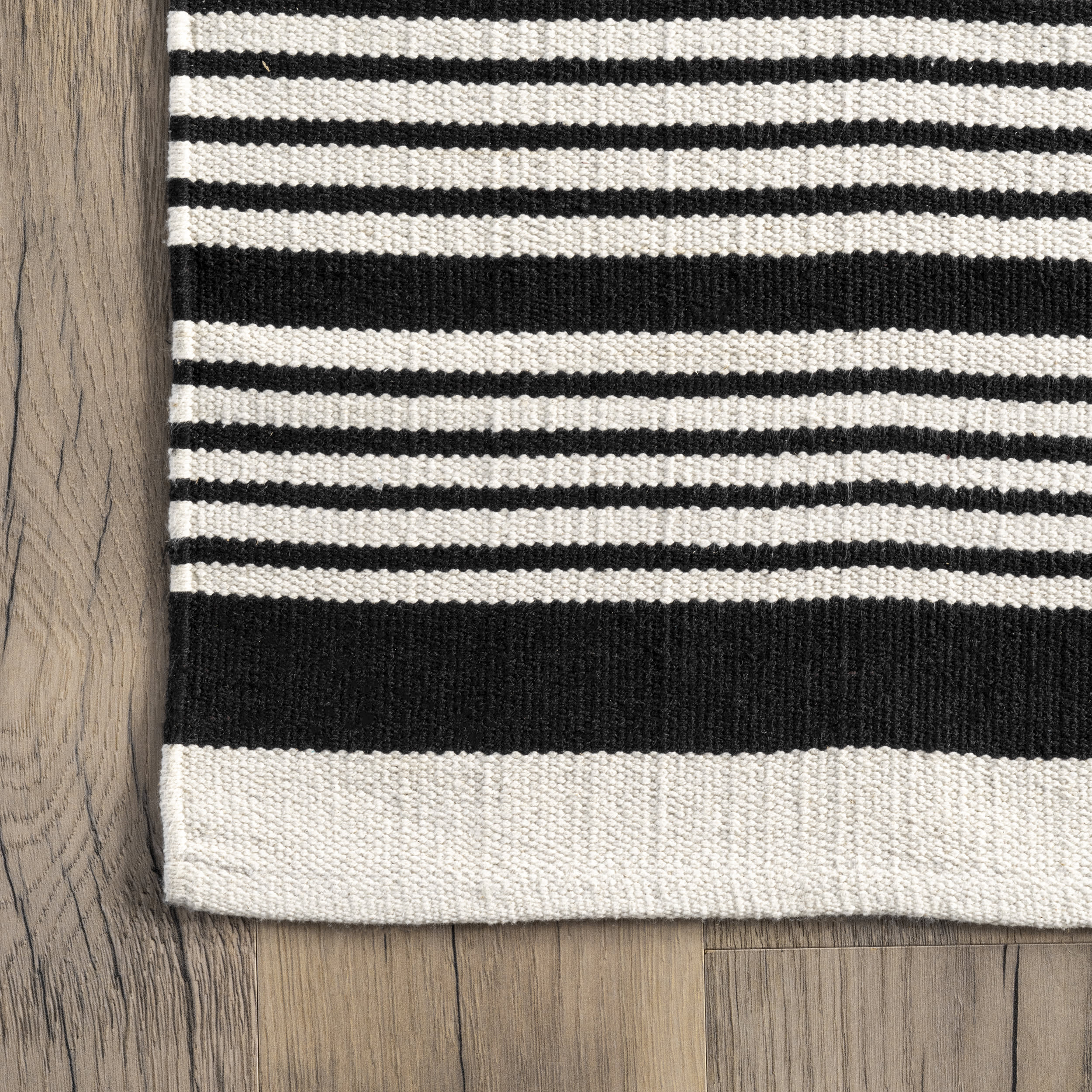 Noelle Reversible Cotton Striped Rug | Black - Image 3