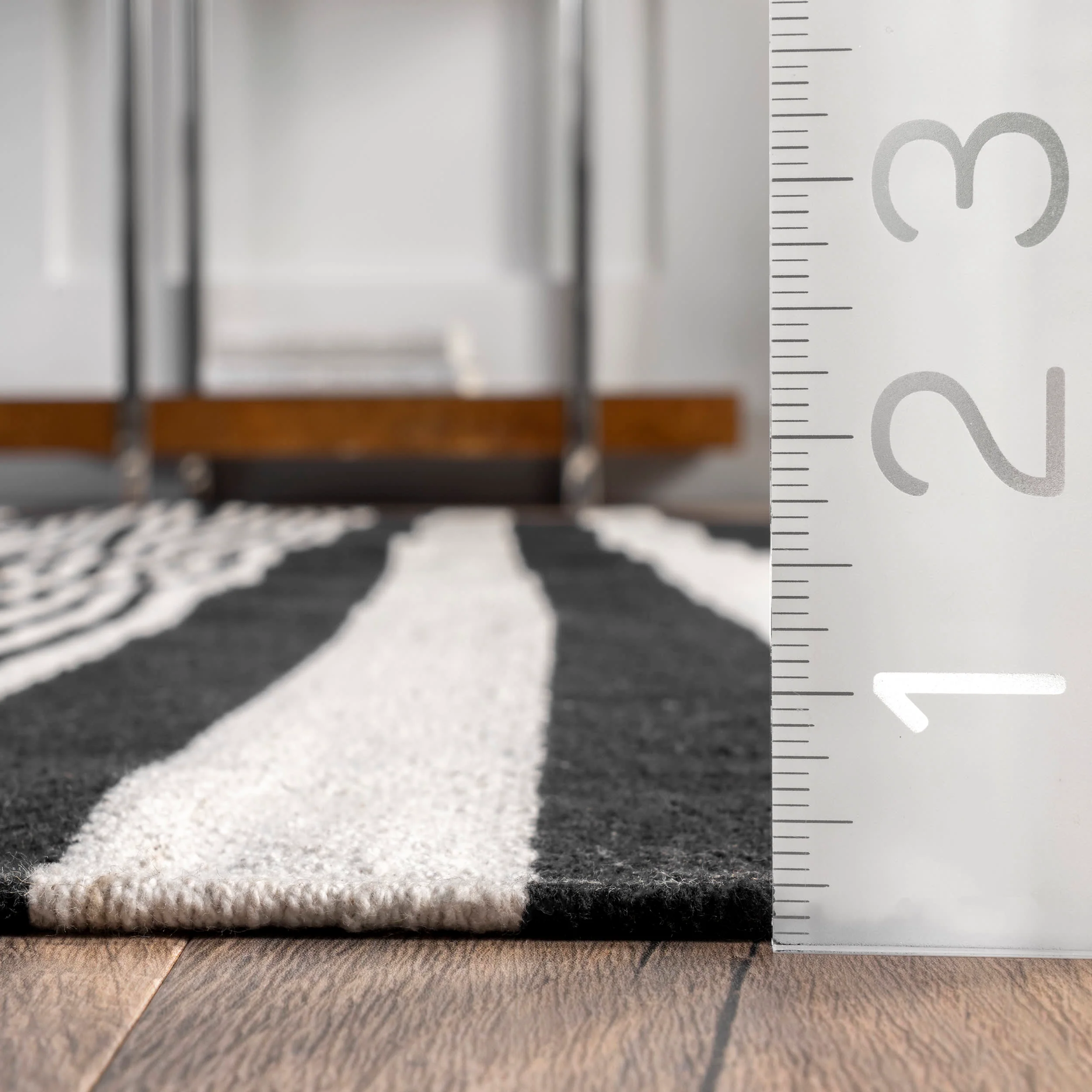 Noelle Reversible Cotton Striped Rug | Black - Image 5