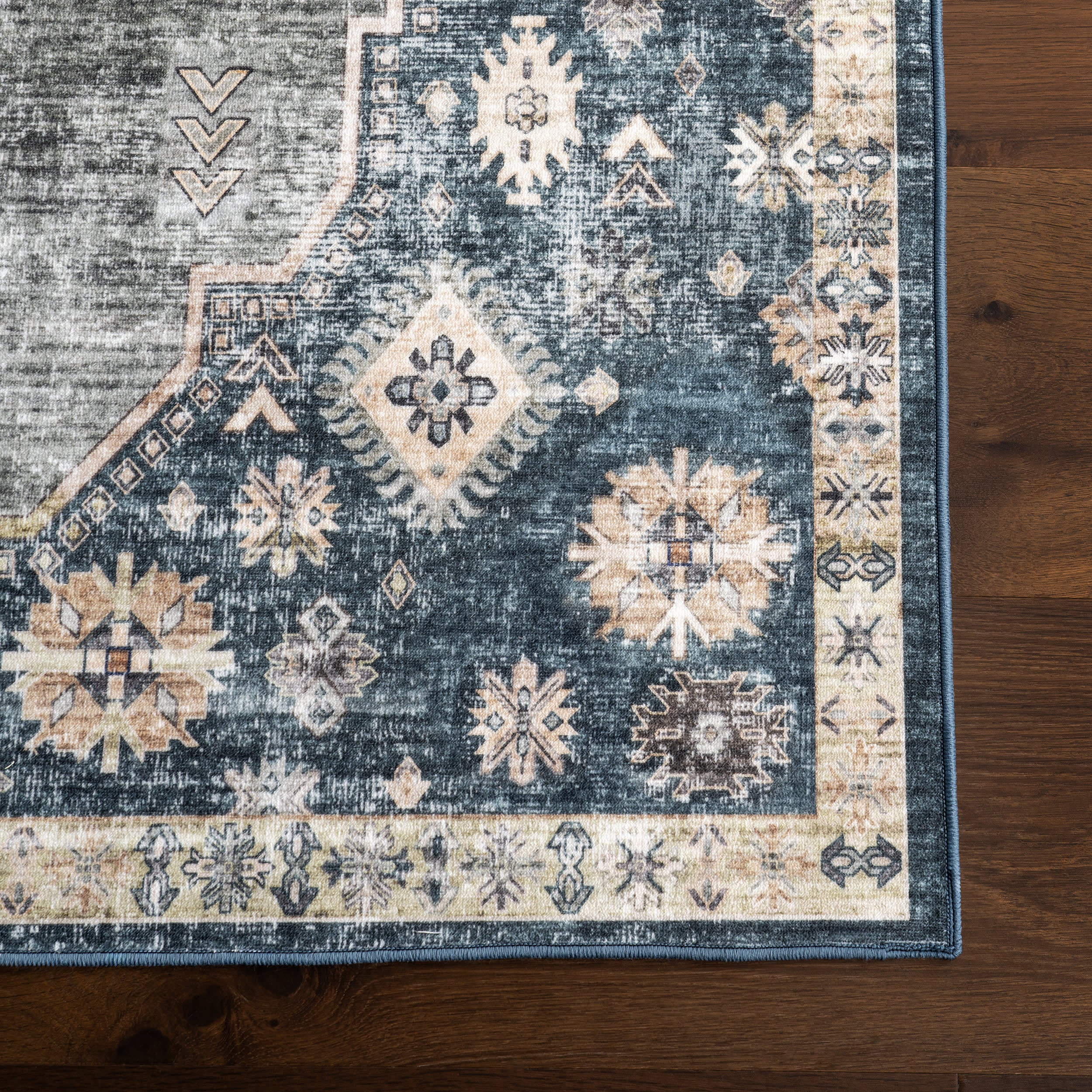 Noor Medallion Spill Proof Washable Rug | Blue - Image 4