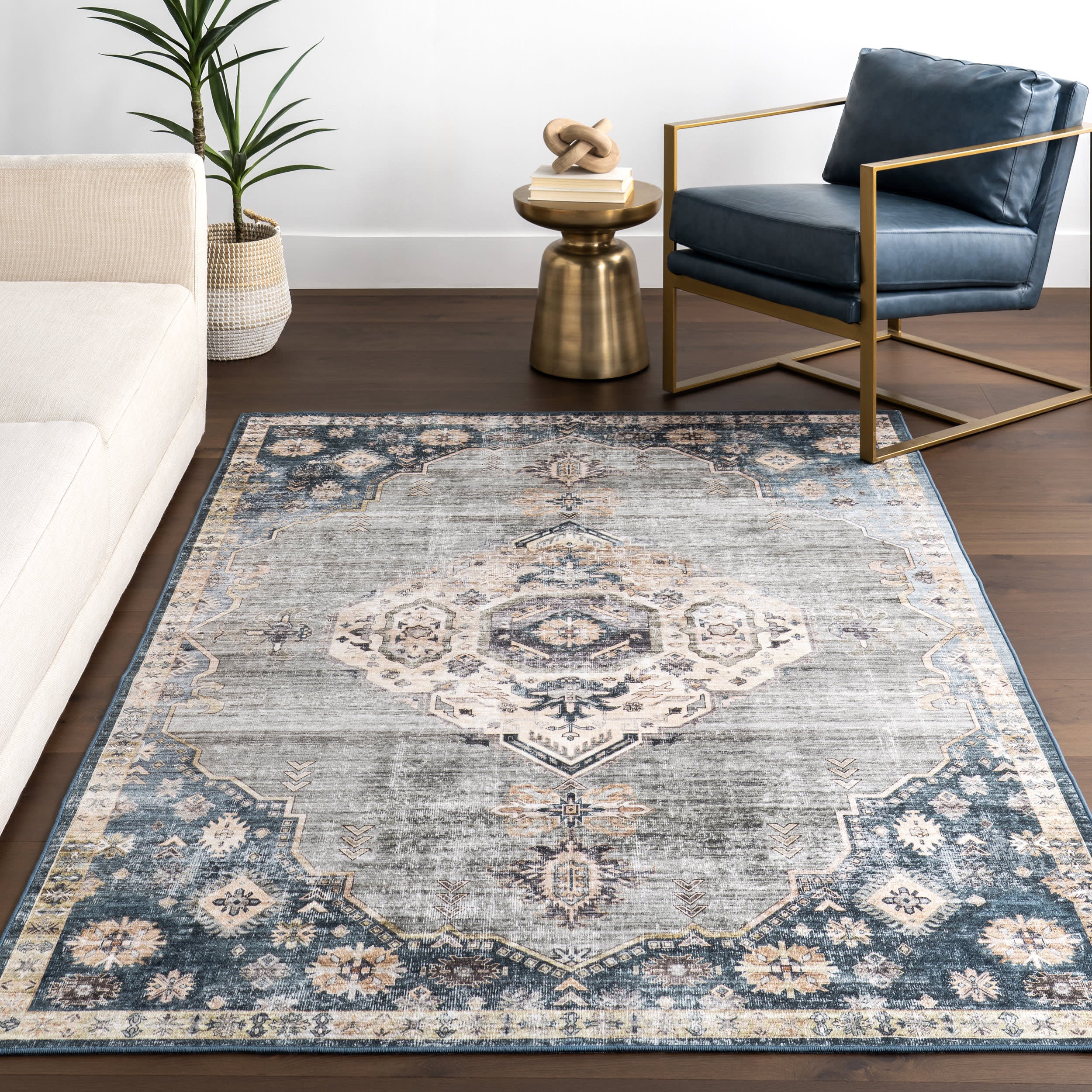 Noor Medallion Spill Proof Washable Rug | Blue - Image 5