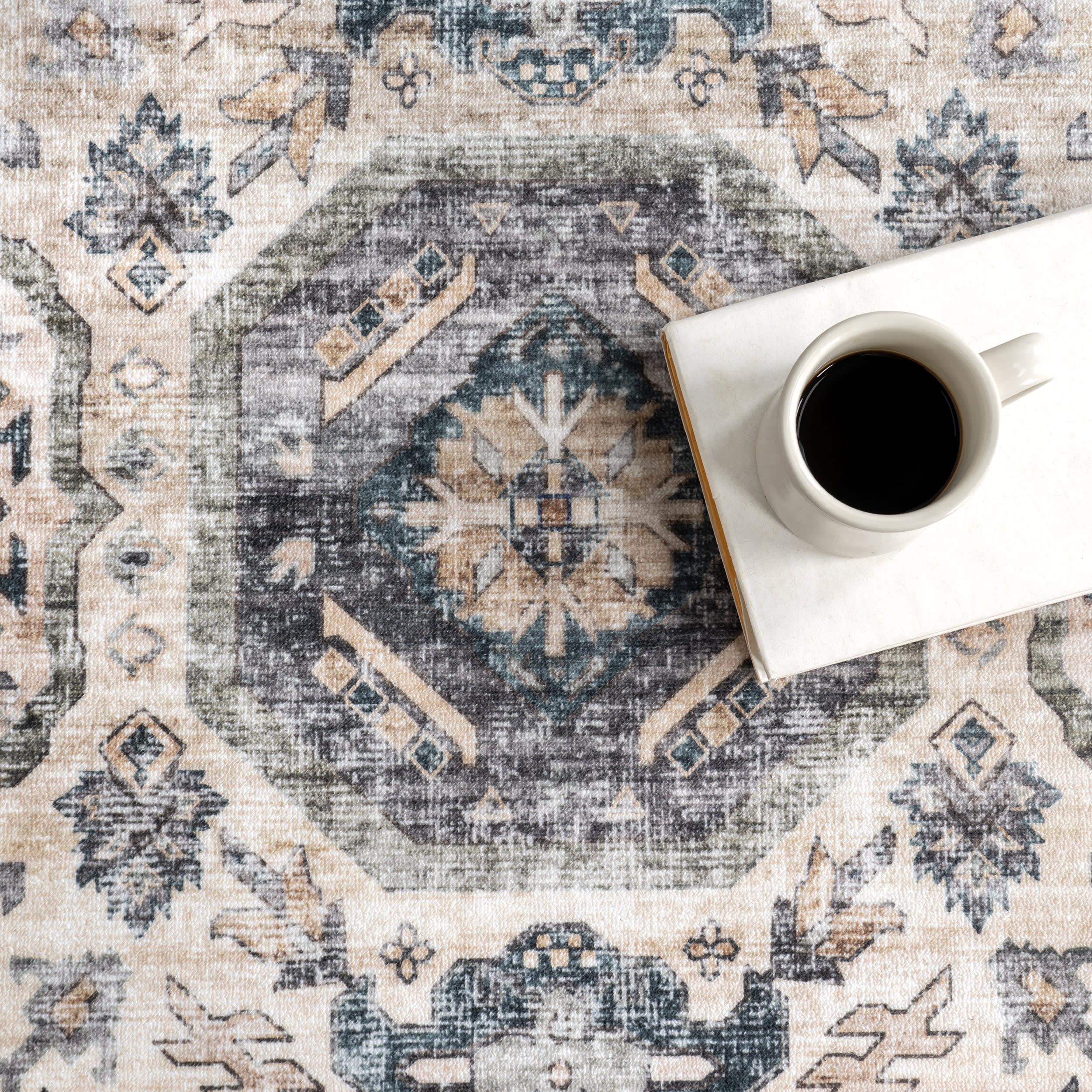 Noor Medallion Spill Proof Washable Rug | Blue - Image 8