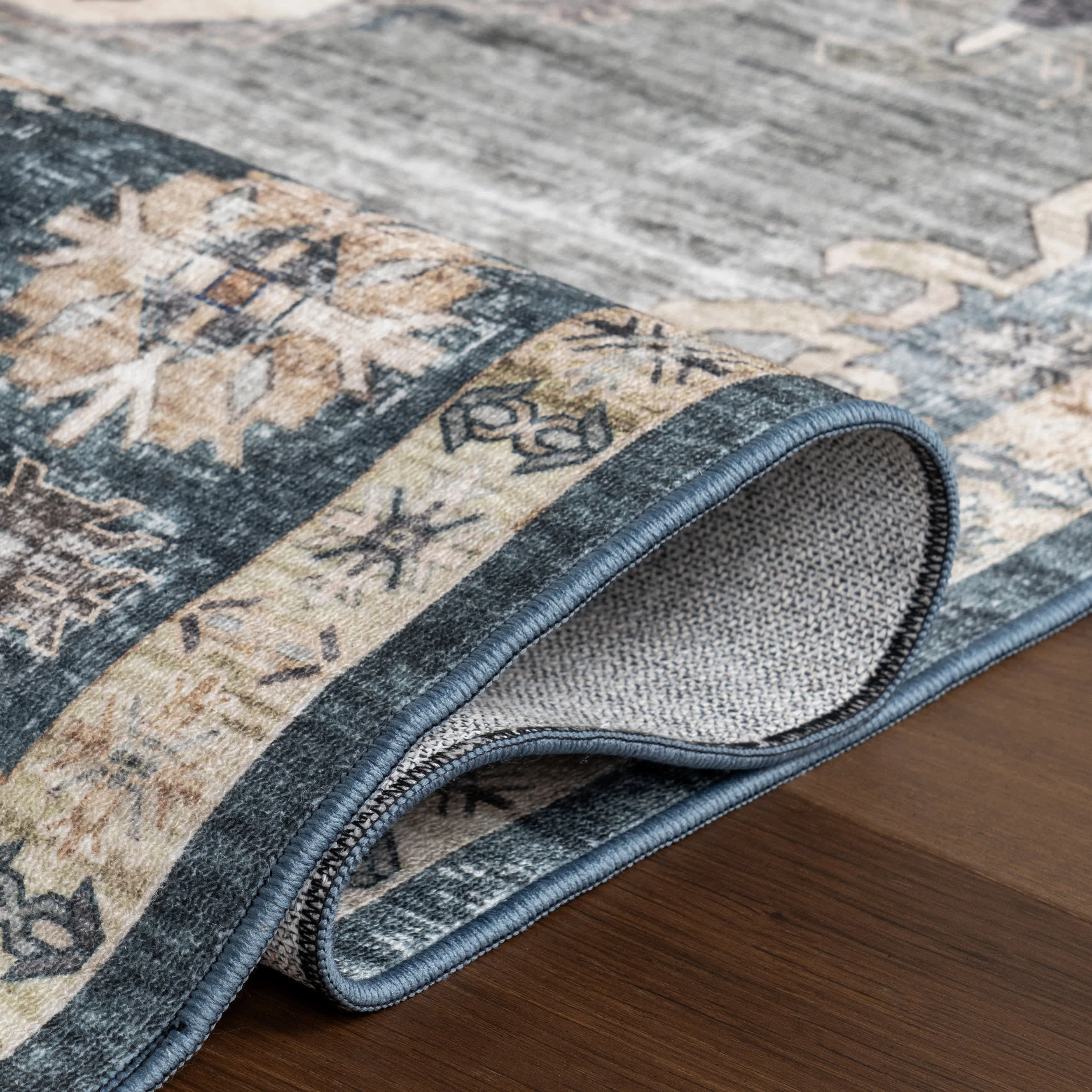 Noor Medallion Spill Proof Washable Rug | Blue - Image 9