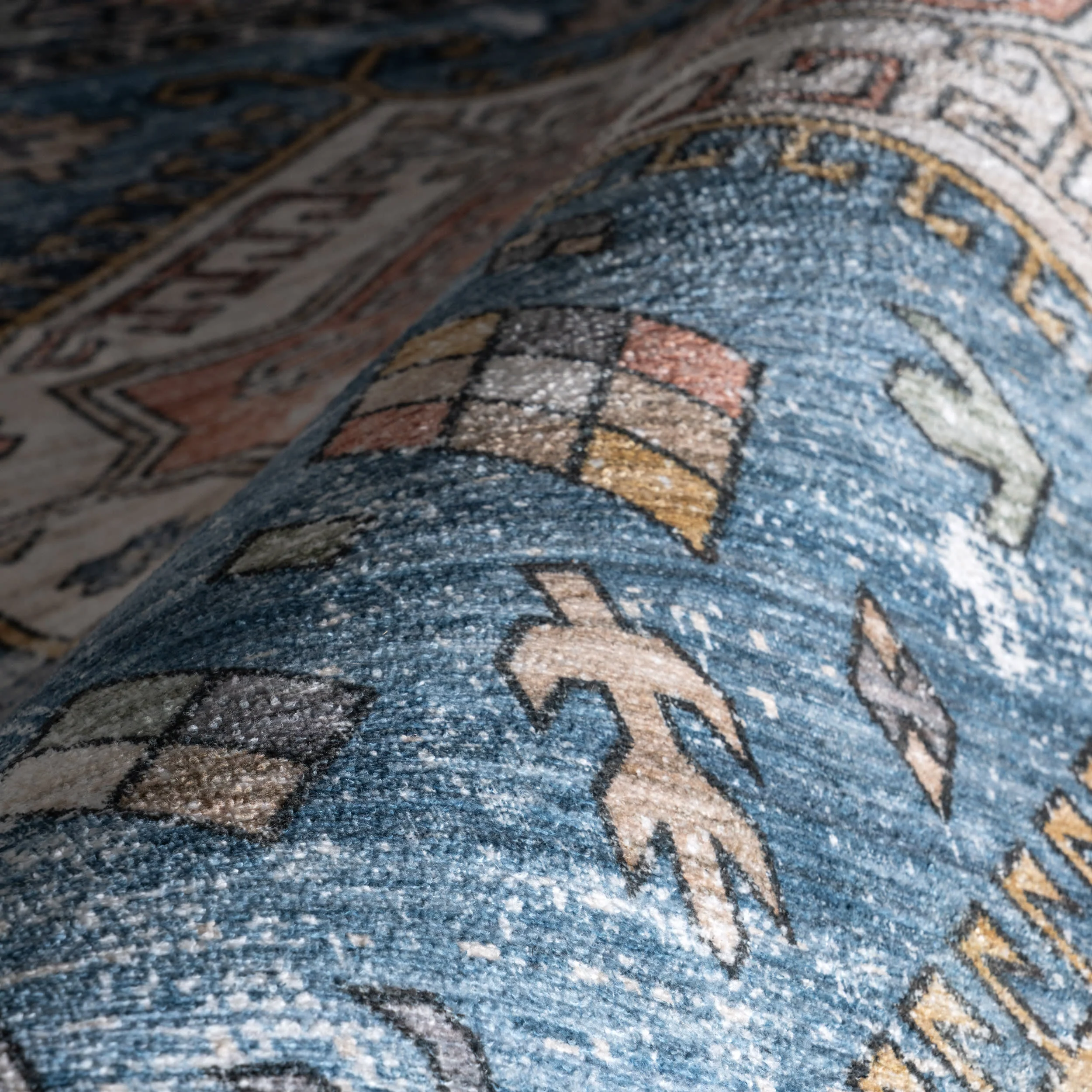 Nordic Emblems Spill Proof Washable Rug | Blue - Image 3
