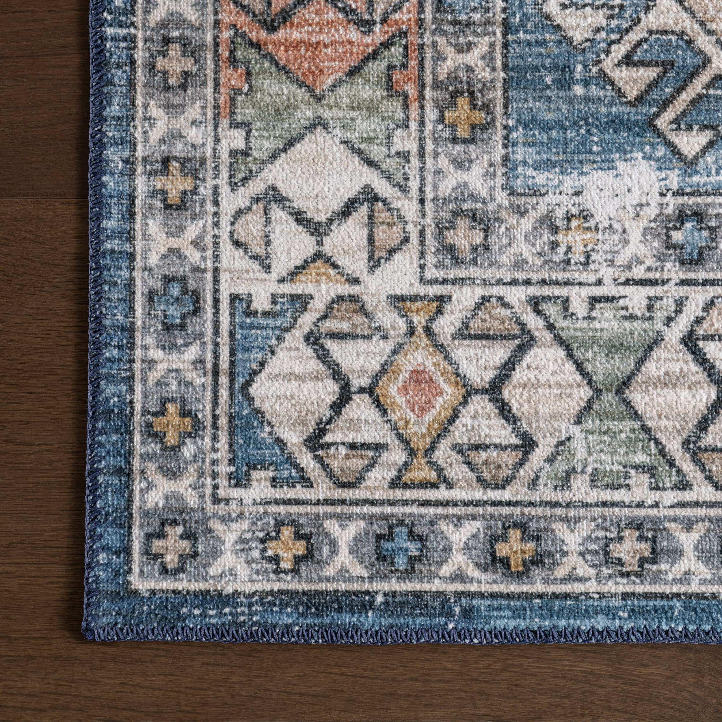 Nordic Emblems Spill Proof Washable Rug | Blue - Image 4