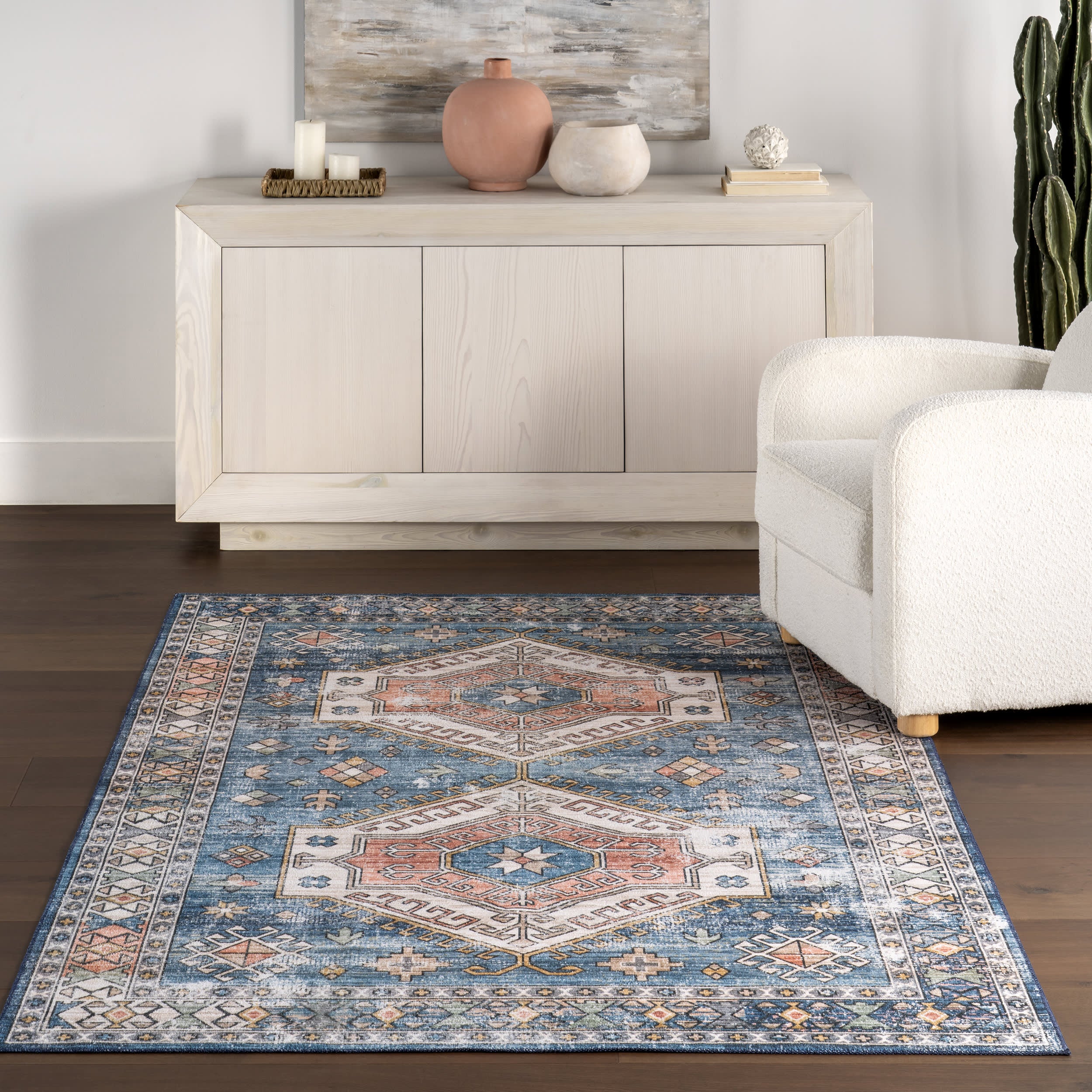 Nordic Emblems Spill Proof Washable Rug | Blue - Image 5