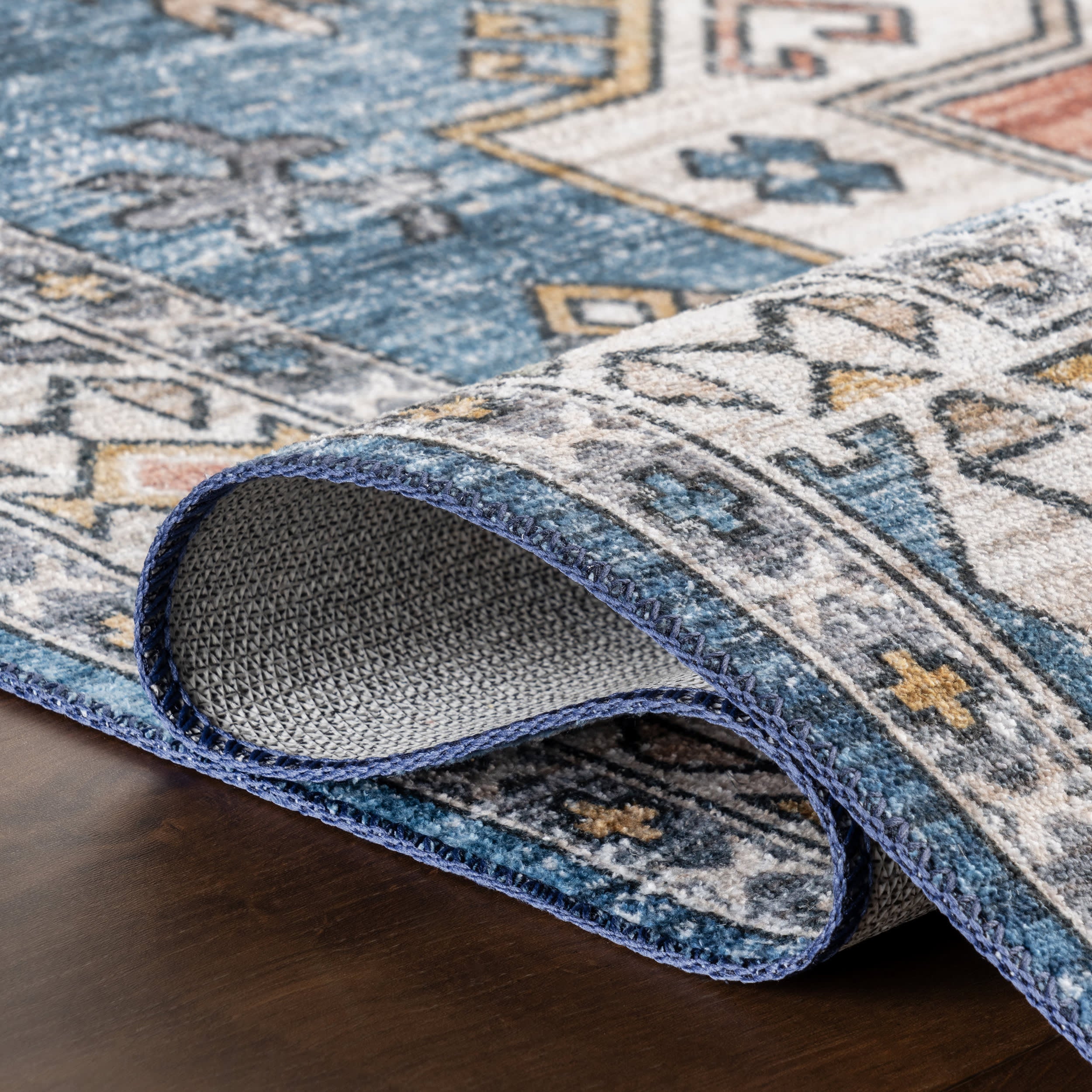 Nordic Emblems Spill Proof Washable Rug | Blue - Image 9
