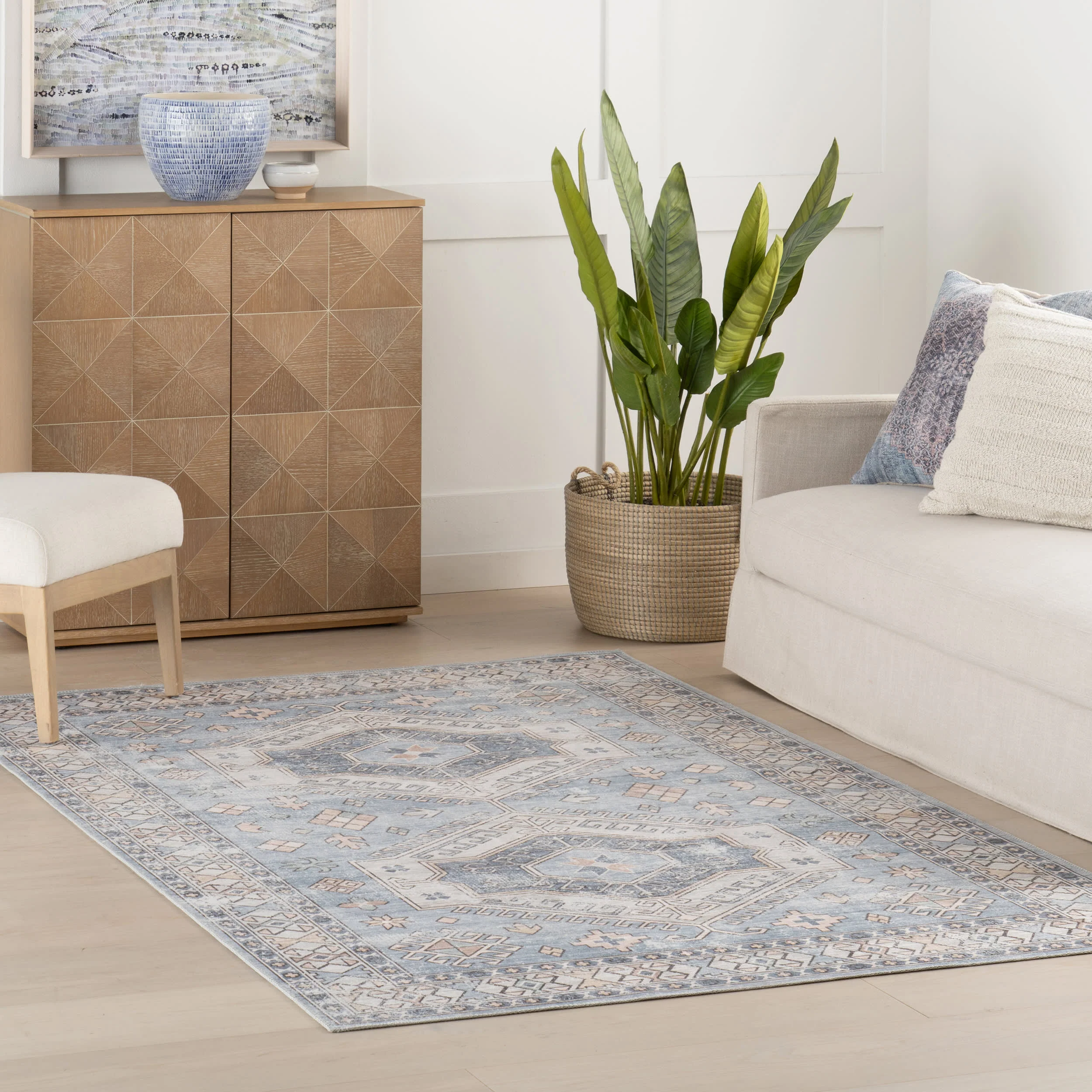 Nordic Emblems Spill Proof Washable Rug | Light Blue - Image 2