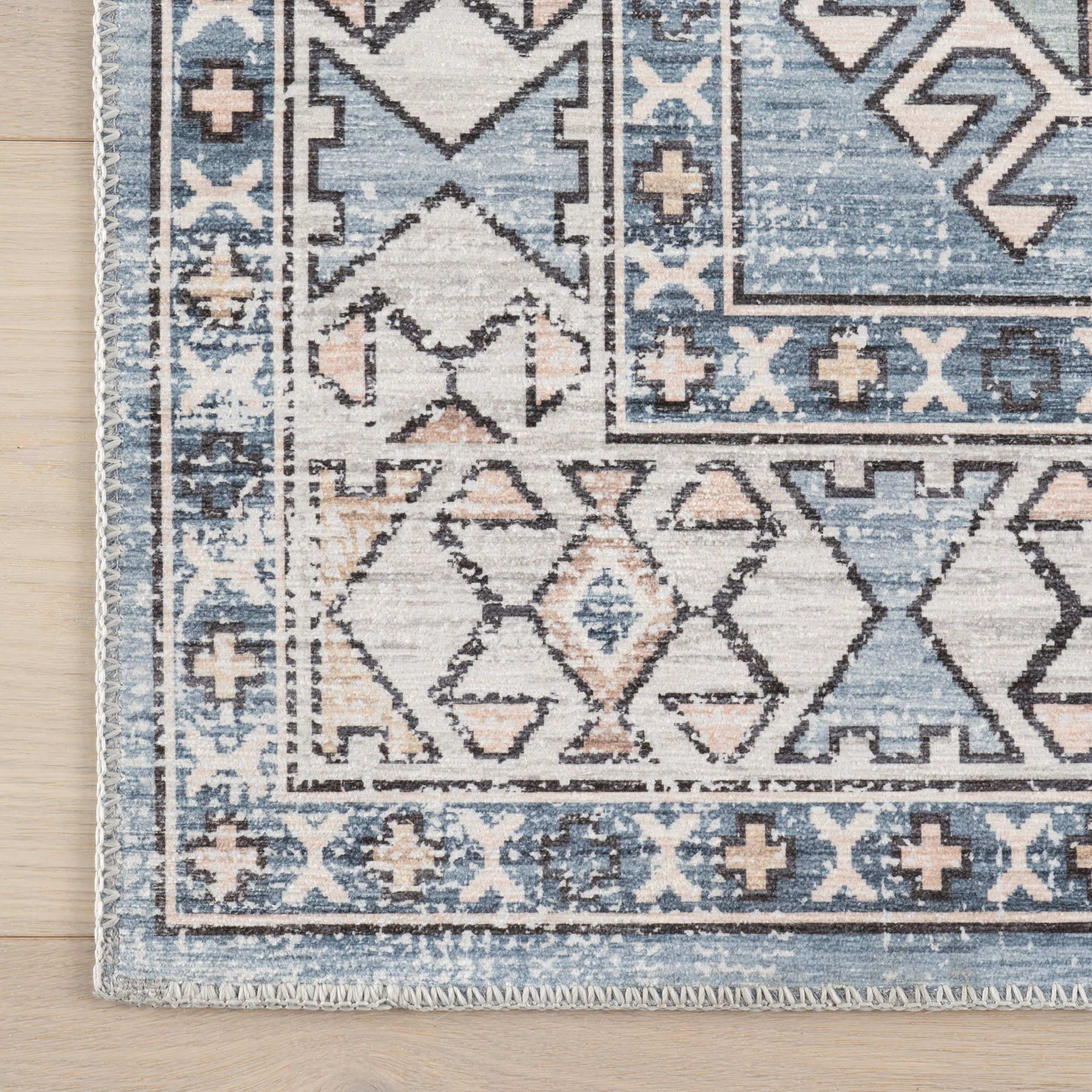 Nordic Emblems Spill Proof Washable Rug | Light Blue - Image 4