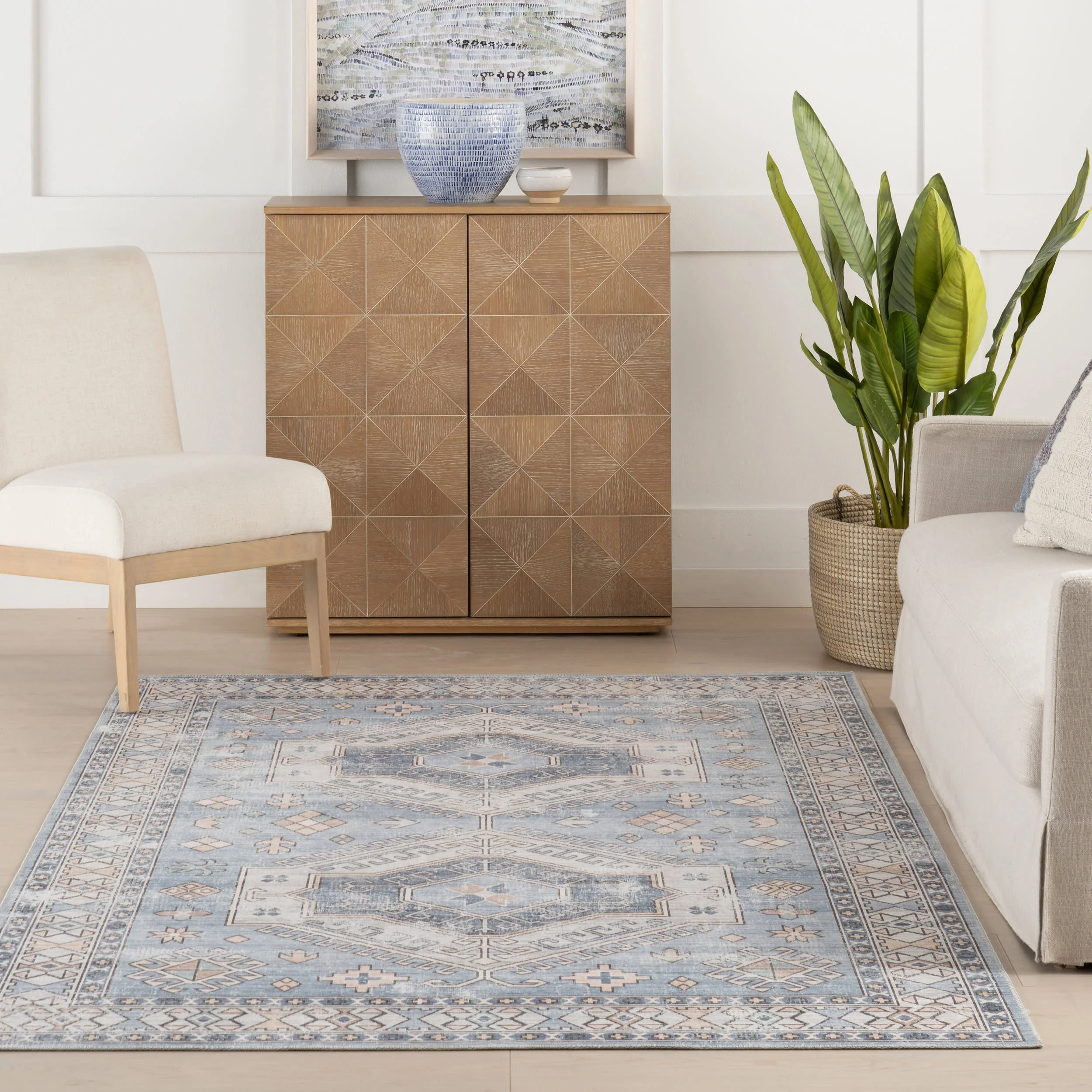 Nordic Emblems Spill Proof Washable Rug | Light Blue - Image 5