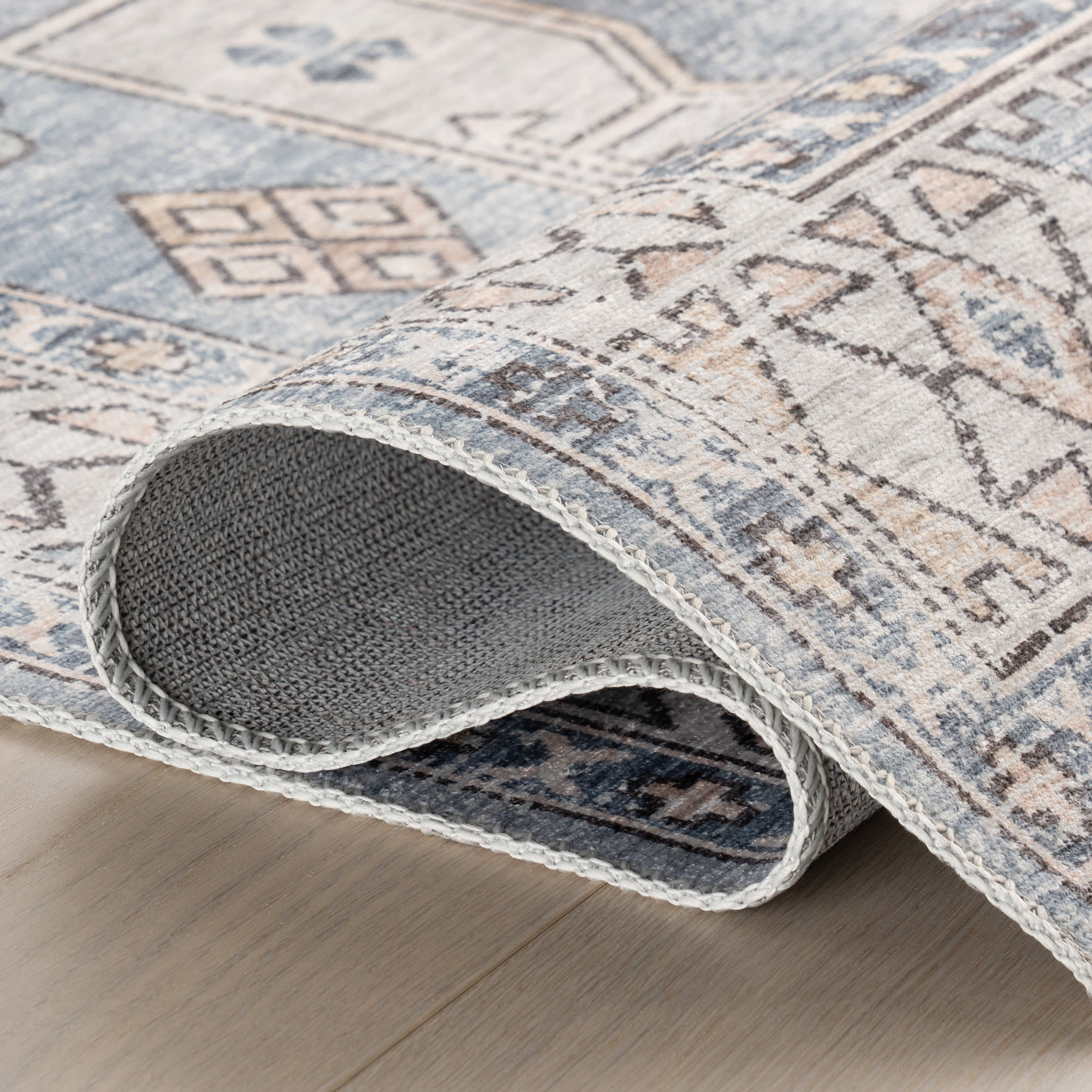 Nordic Emblems Spill Proof Washable Rug | Light Blue - Image 9