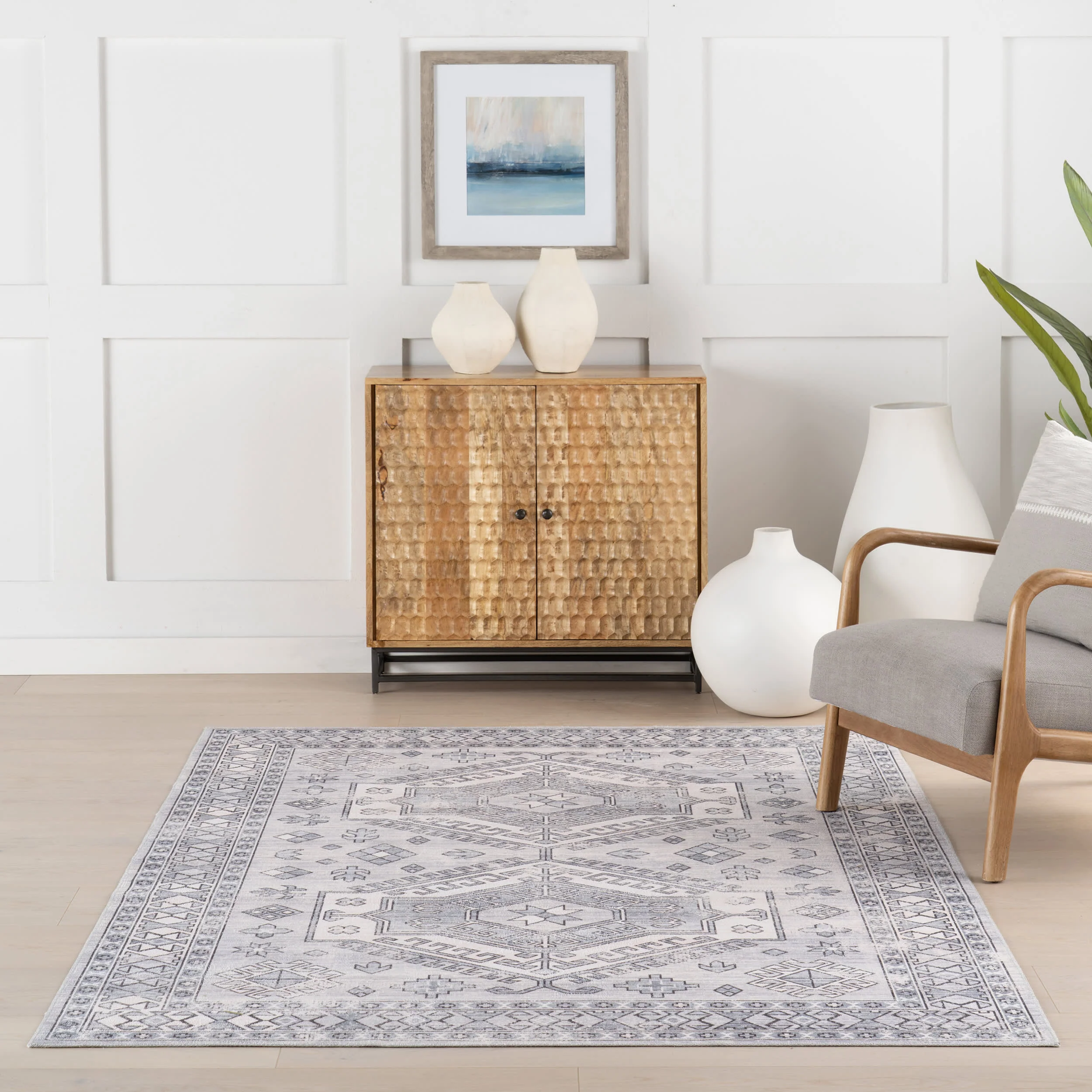 Nordic Emblems Spill Proof Washable Rug | Light Grey - Image 5