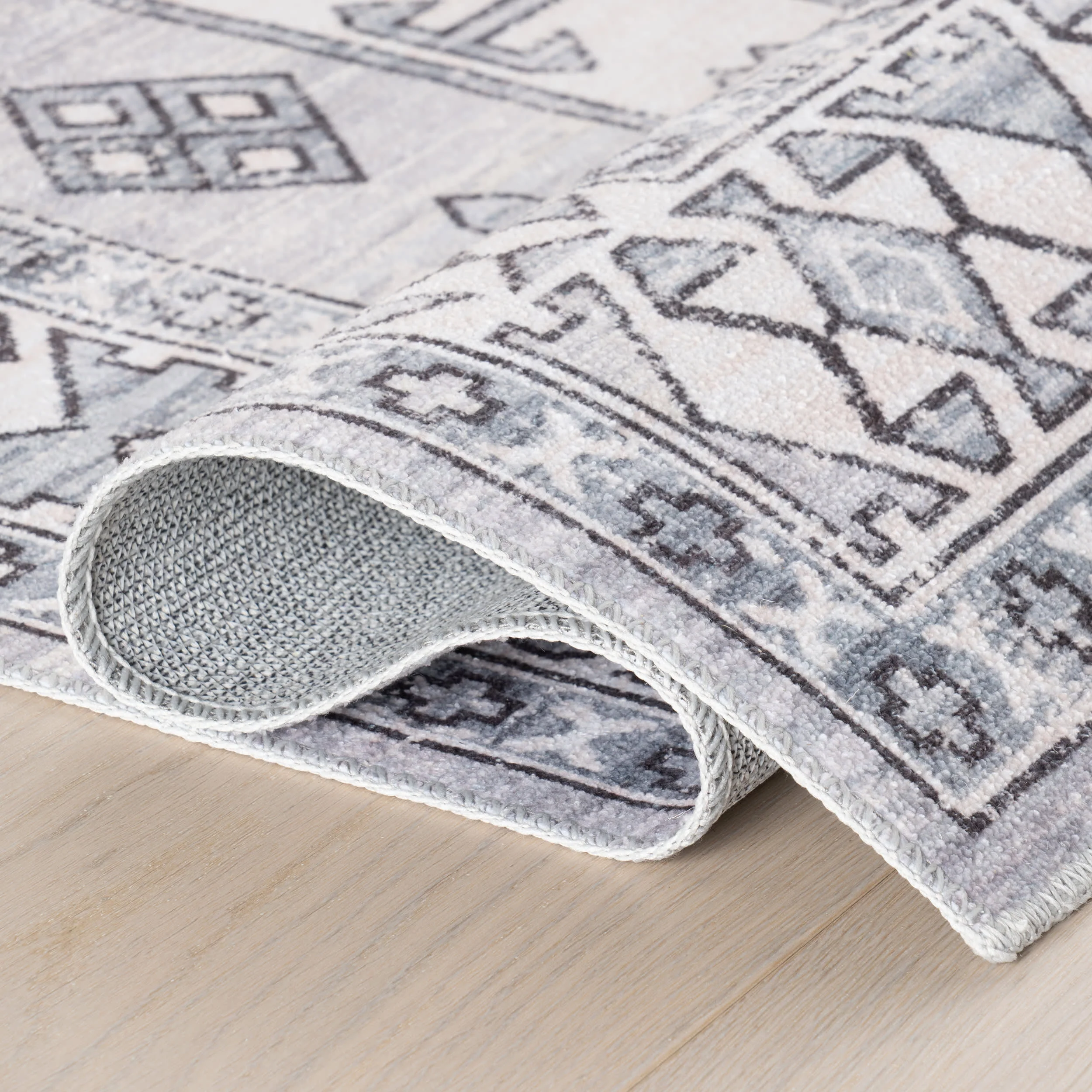 Nordic Emblems Spill Proof Washable Rug | Light Grey - Image 9