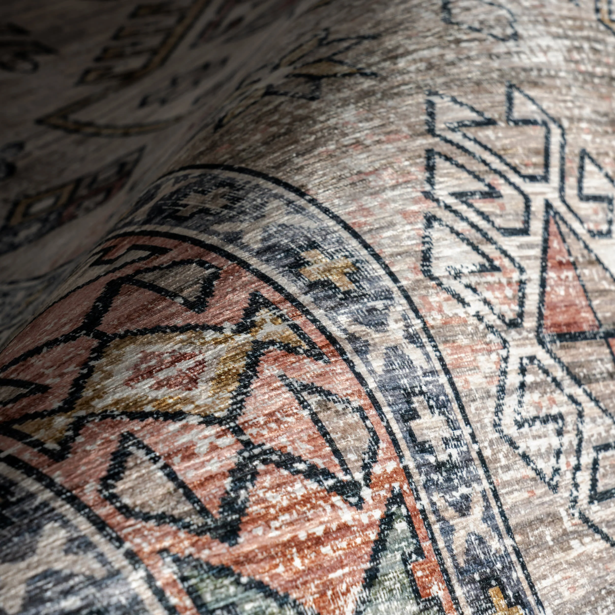 Nordic Emblems Spill Proof Washable Rug | Peach - Image 3