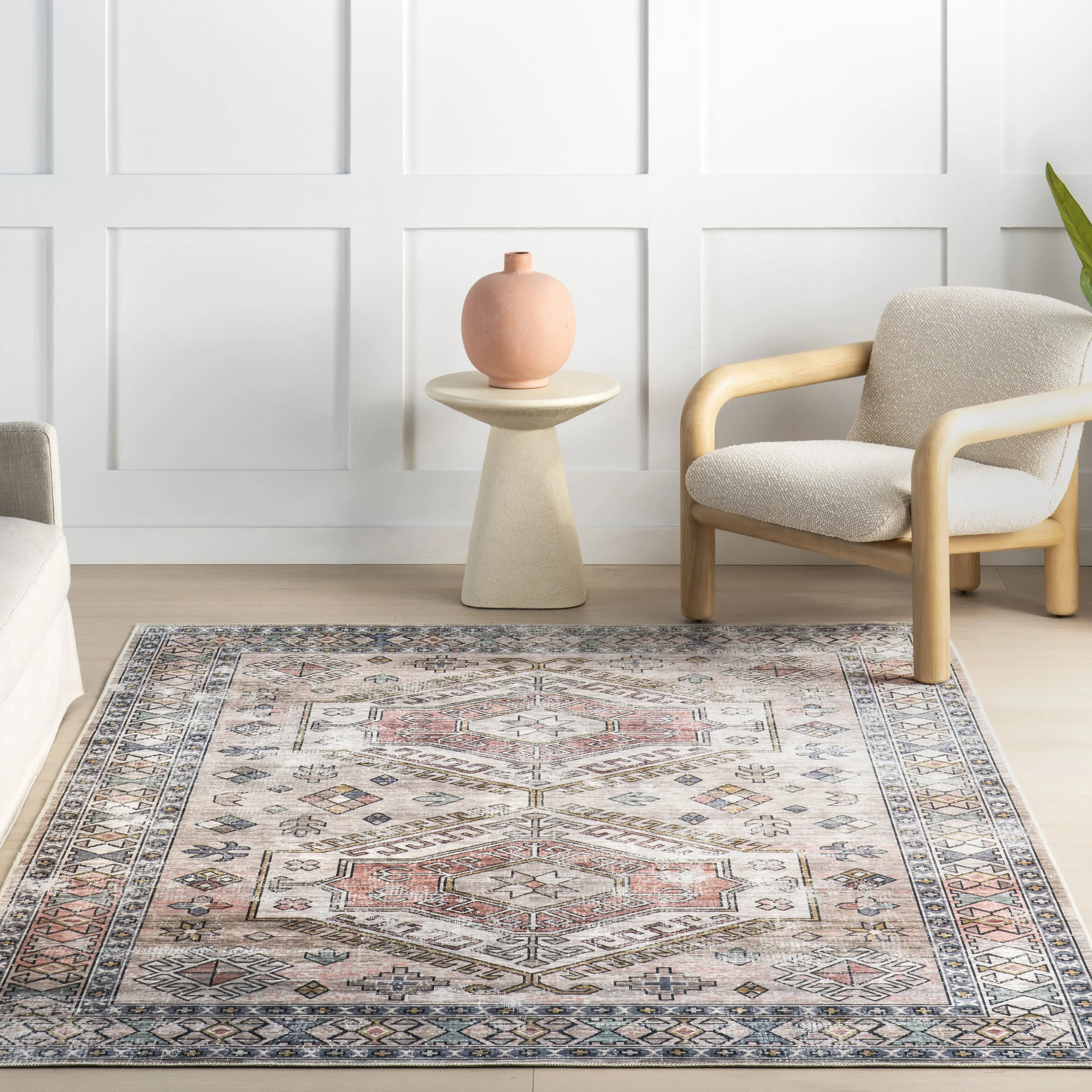 Nordic Emblems Spill Proof Washable Rug | Peach - Image 5