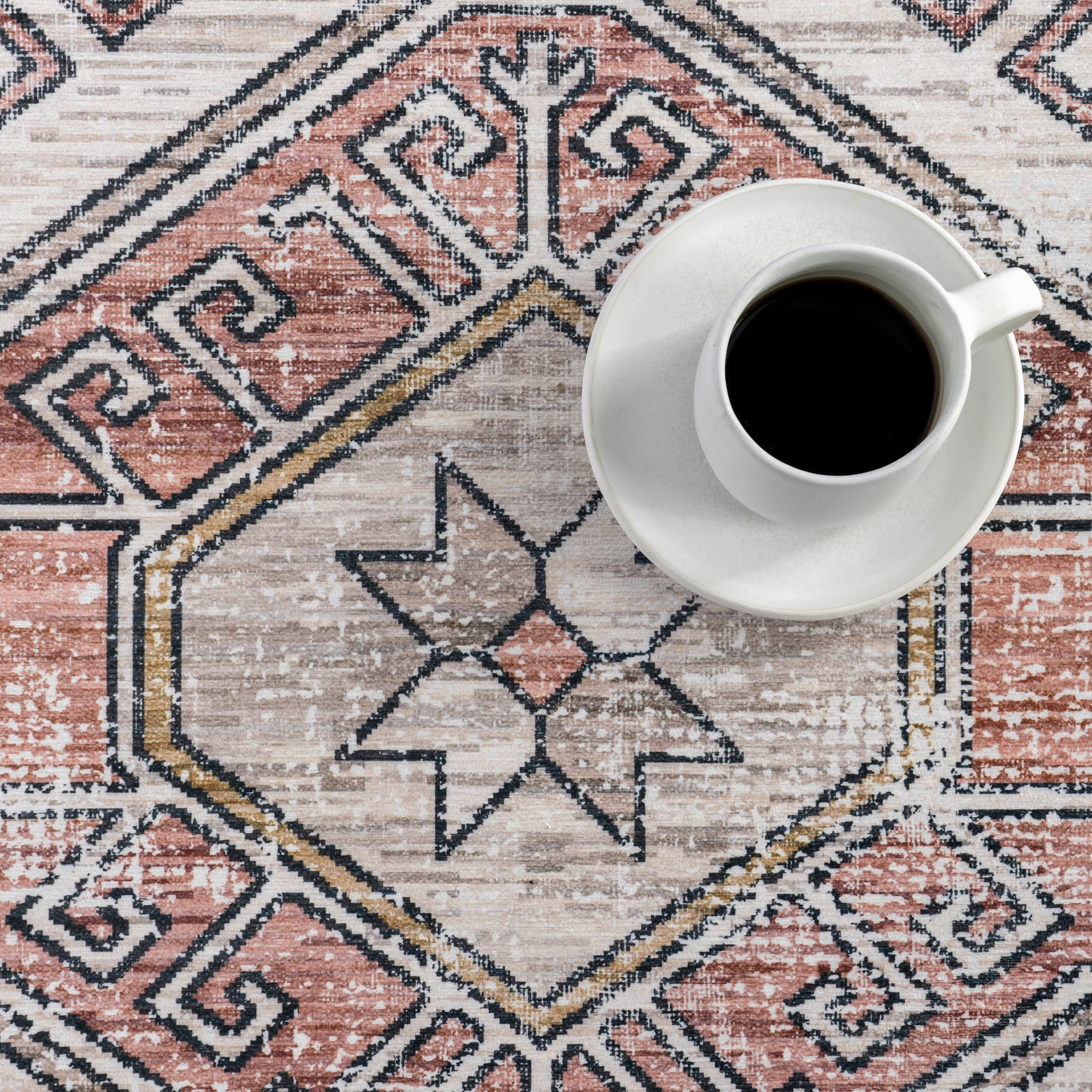 Nordic Emblems Spill Proof Washable Rug | Peach - Image 8