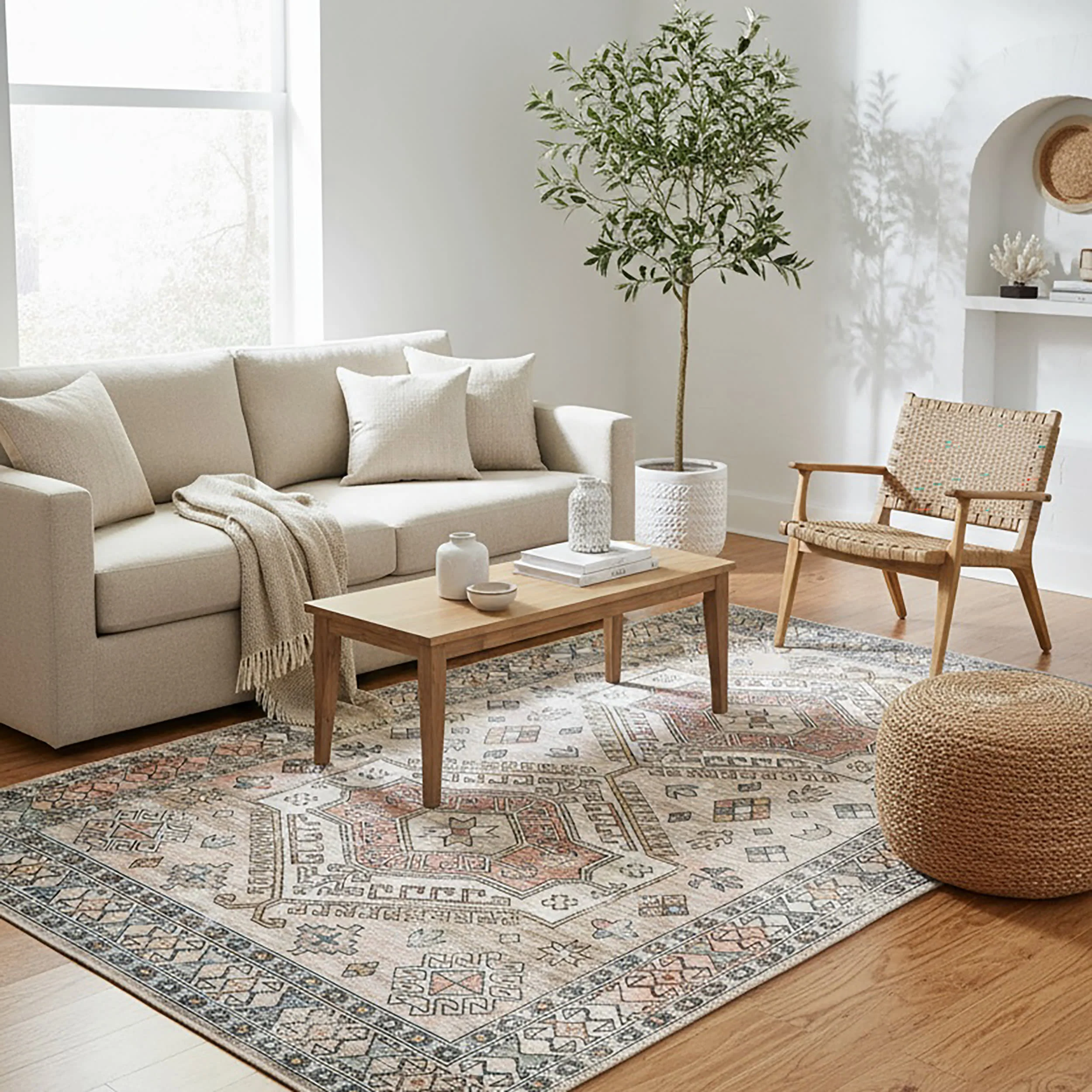 Nordic Emblems Spill Proof Washable Rug | Peach - Image 9