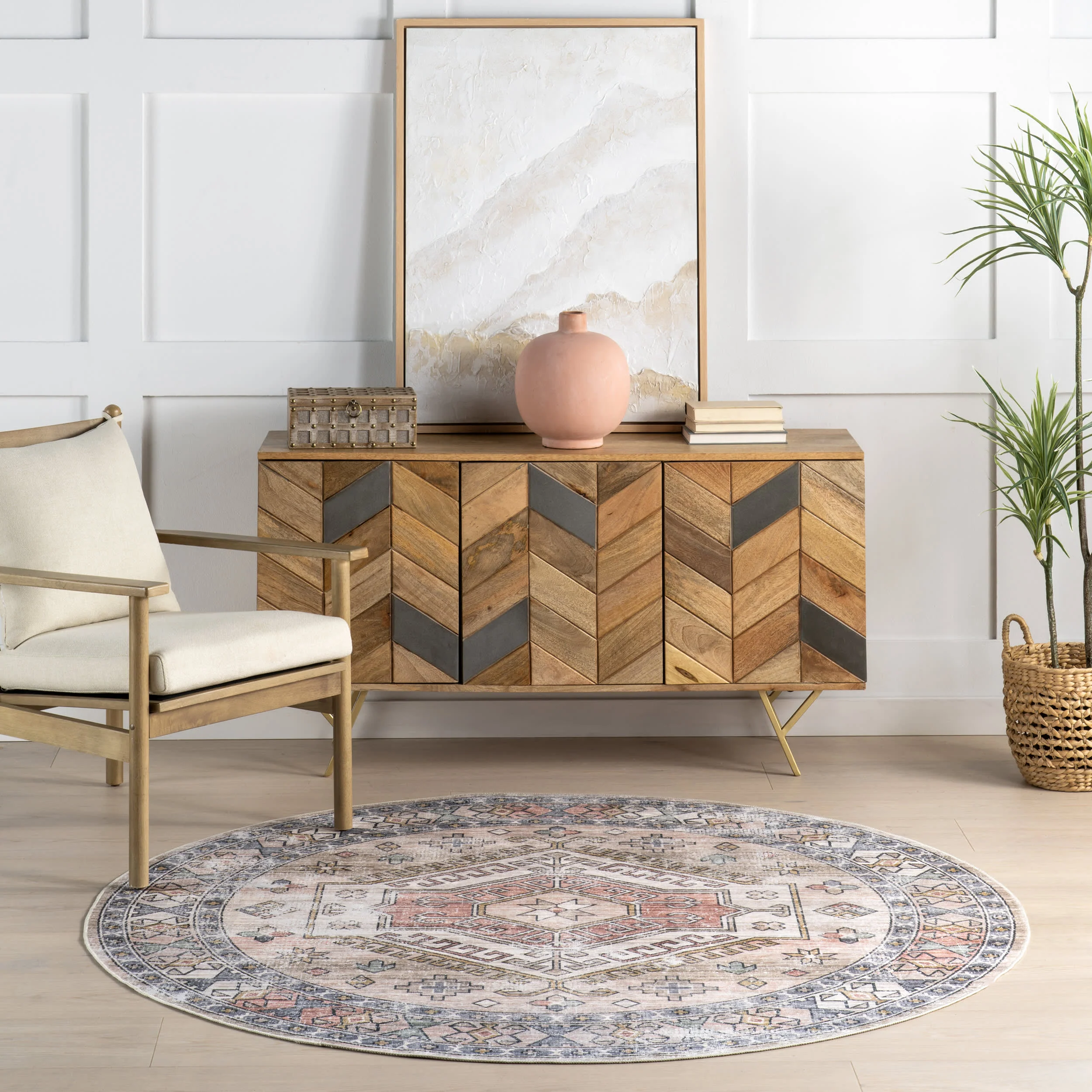 Nordic Emblems Spill Proof Washable Rug | Peach - Image 2