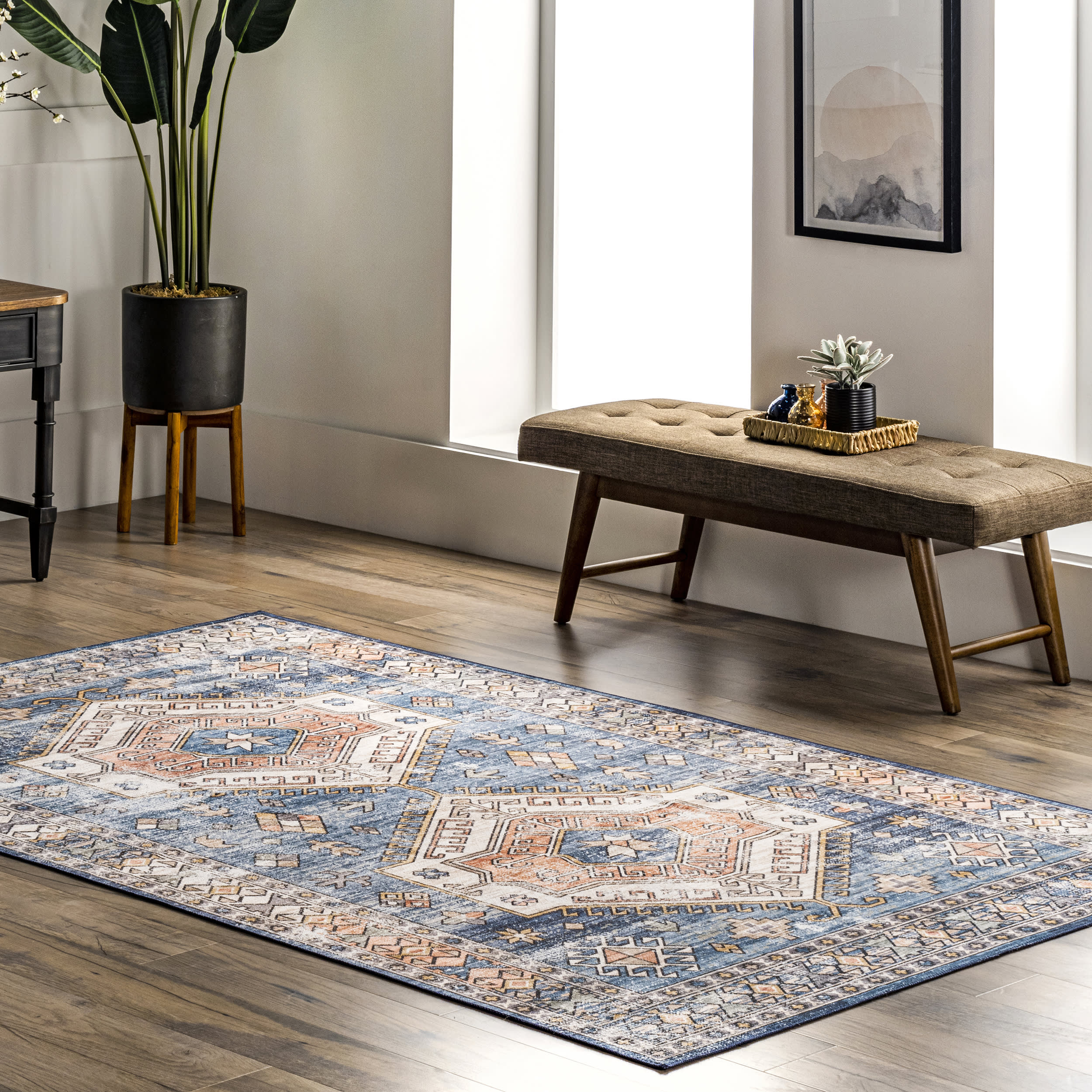 Nordic Emblems Washable Rug | Blue - Image 2