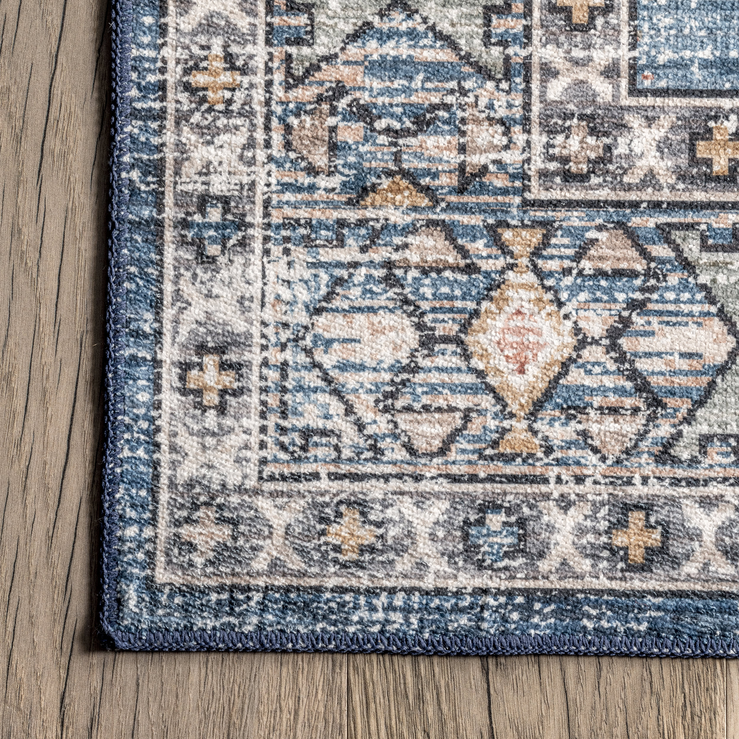 Nordic Emblems Washable Rug | Blue - Image 3
