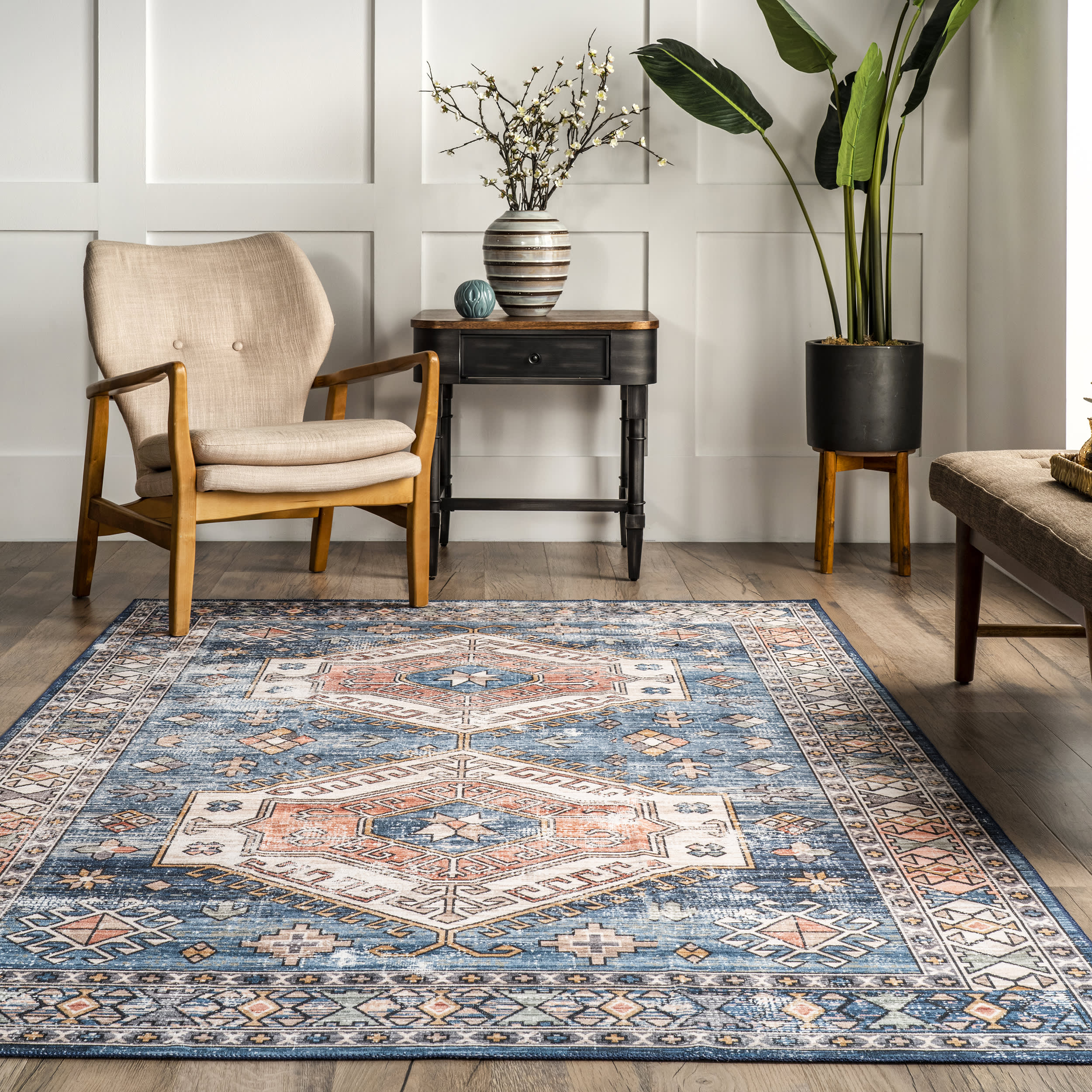 Nordic Emblems Washable Rug | Blue - Image 4