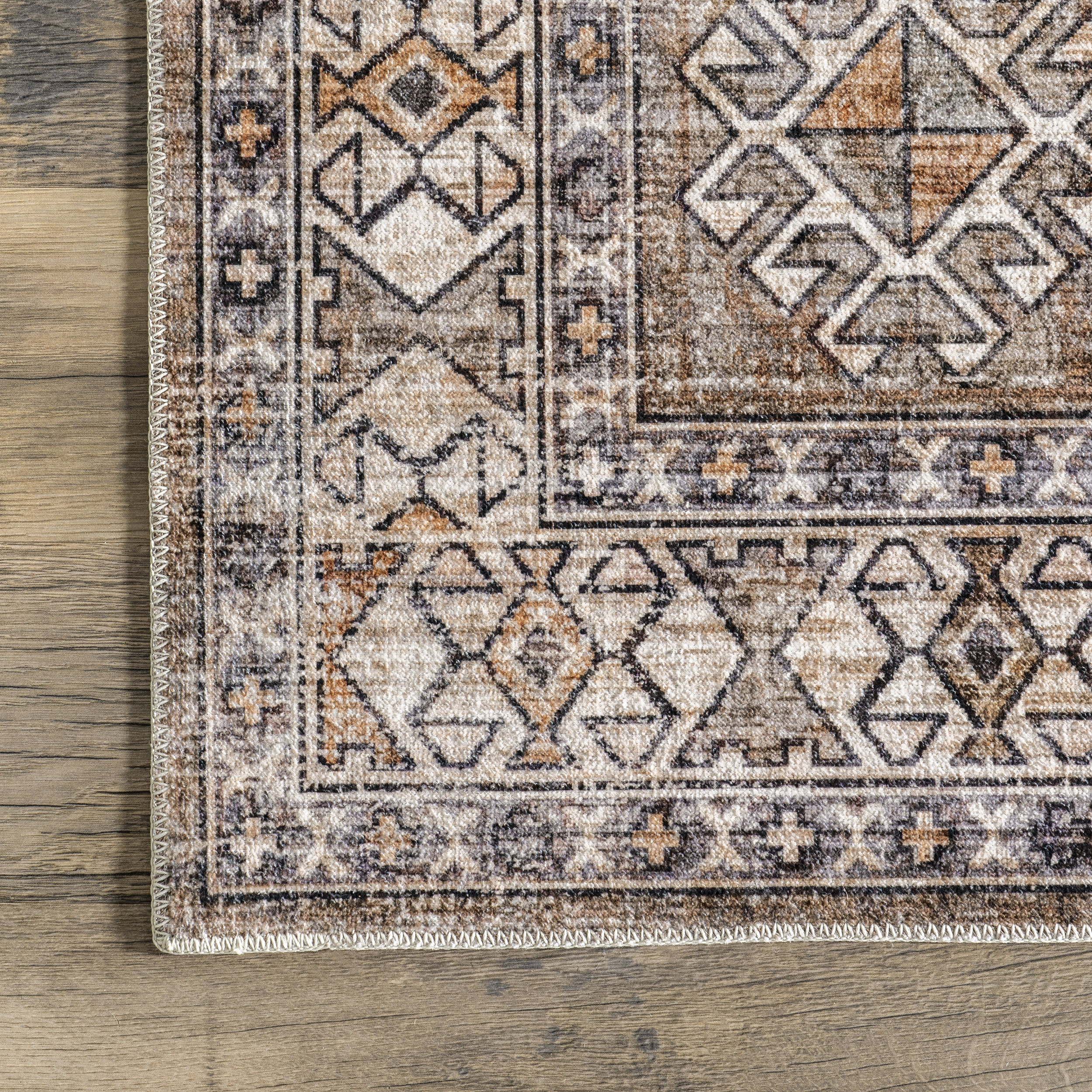 Nordic Emblems Washable Rug | Brown - Image 3