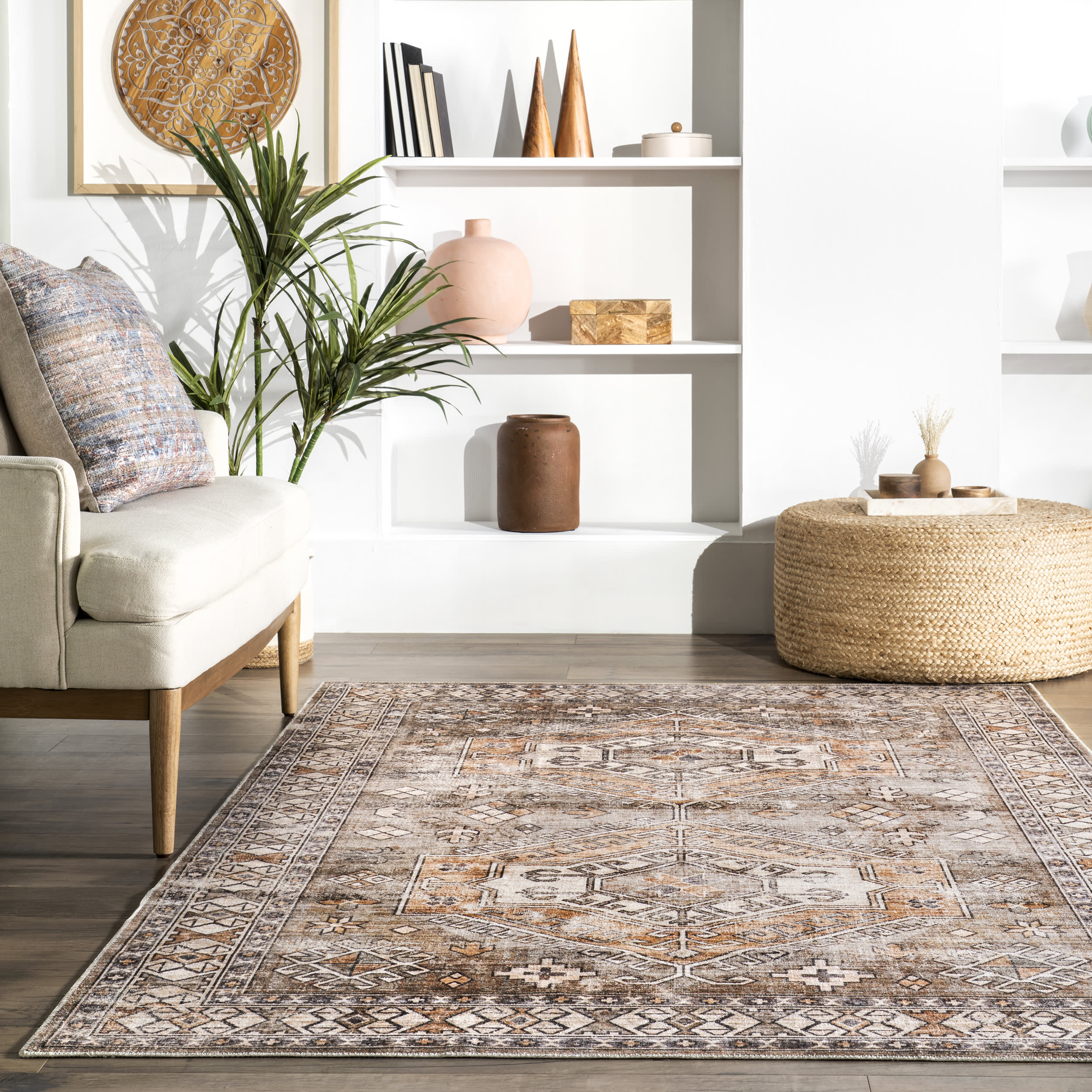Nordic Emblems Washable Rug | Brown - Image 4