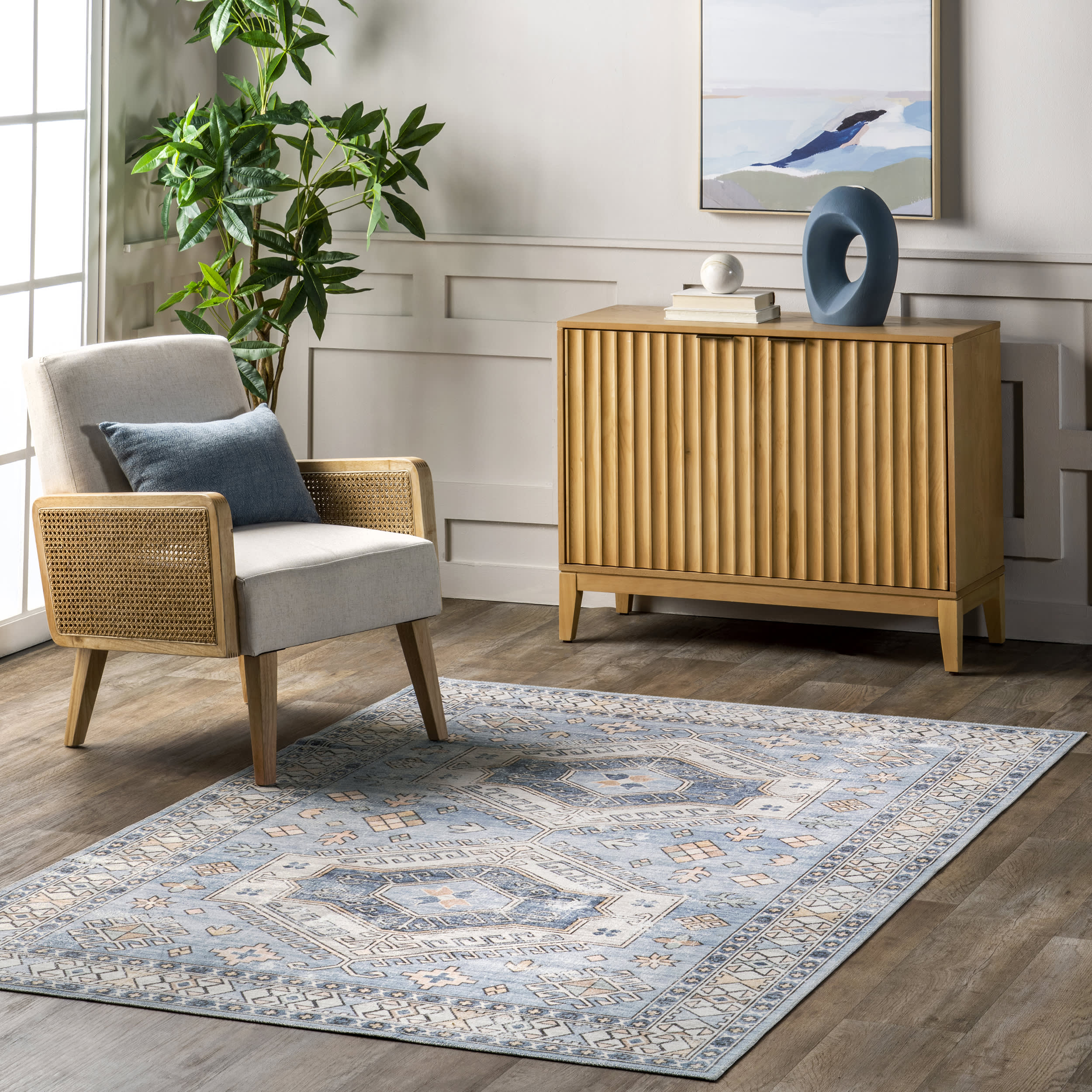 Nordic Emblems Washable Rug | Light Blue - Image 2