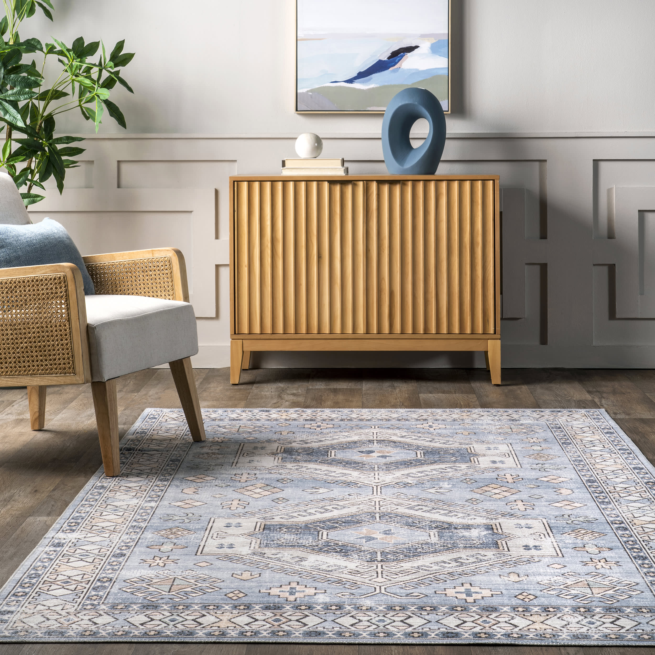 Nordic Emblems Washable Rug | Light Blue - Image 4