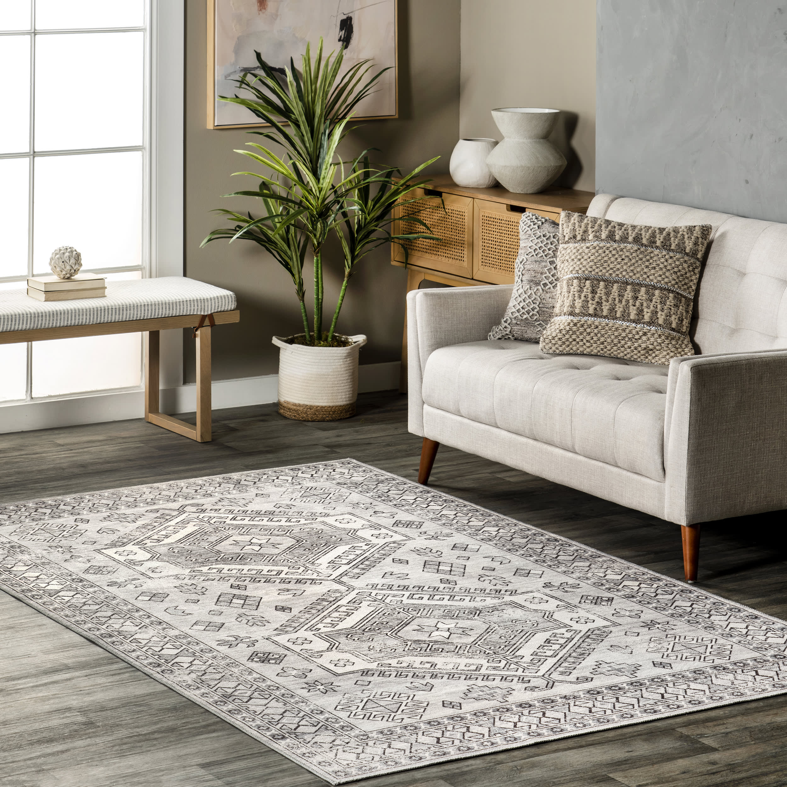 Nordic Emblems Washable Rug | Light Grey - Image 2