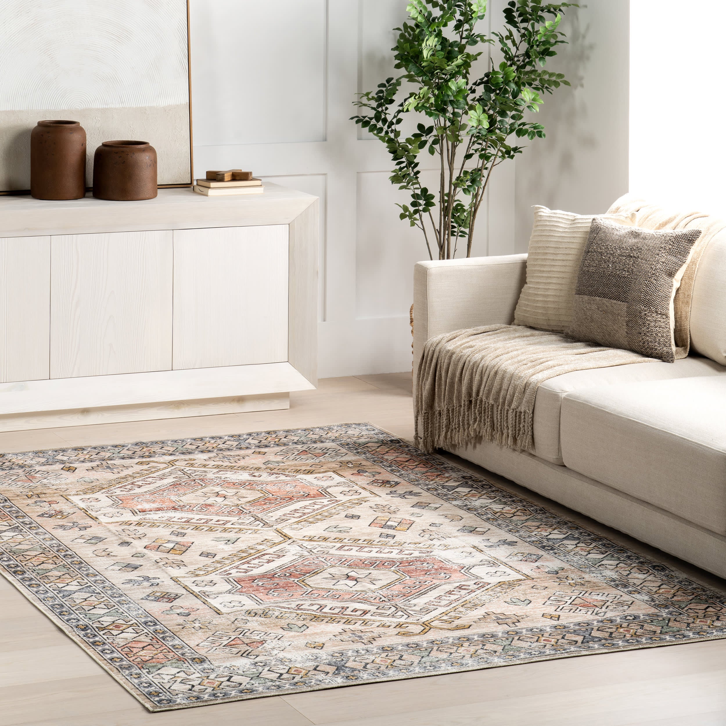 Nordic Emblems Washable Rug | Peach - Image 2