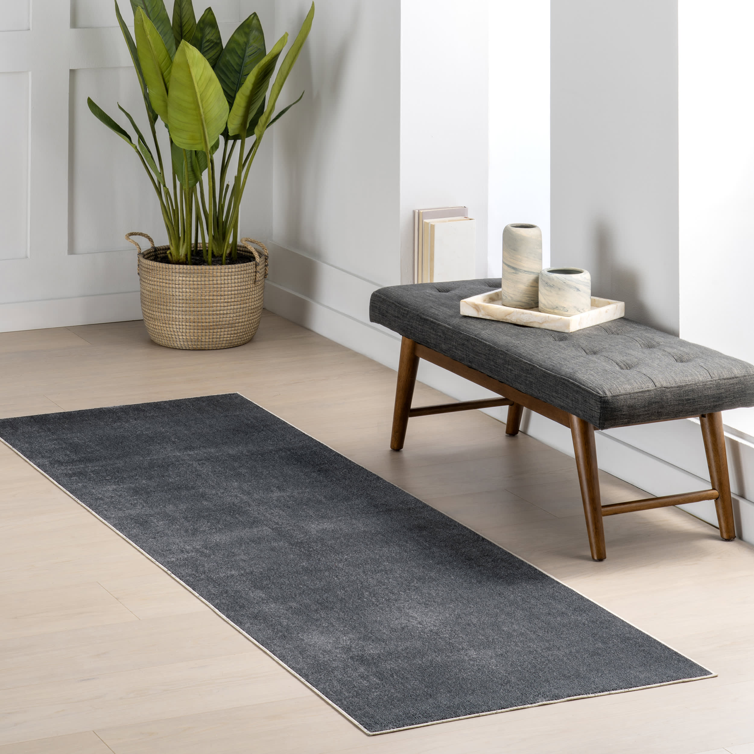Nori Lustered Solid Washable Rug | Grey - Image 2