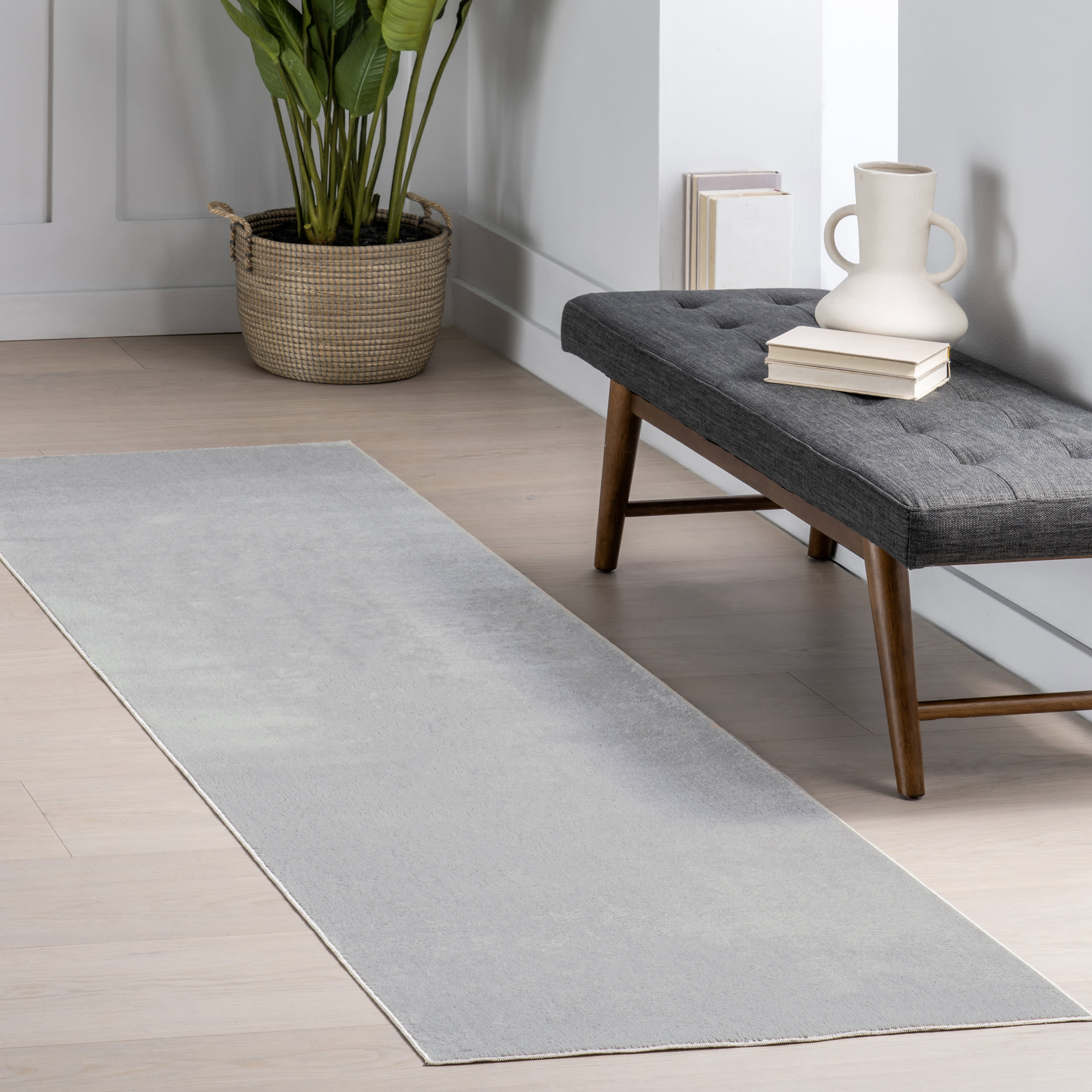 Nori Lustered Solid Washable Rug | Light Grey - Image 2