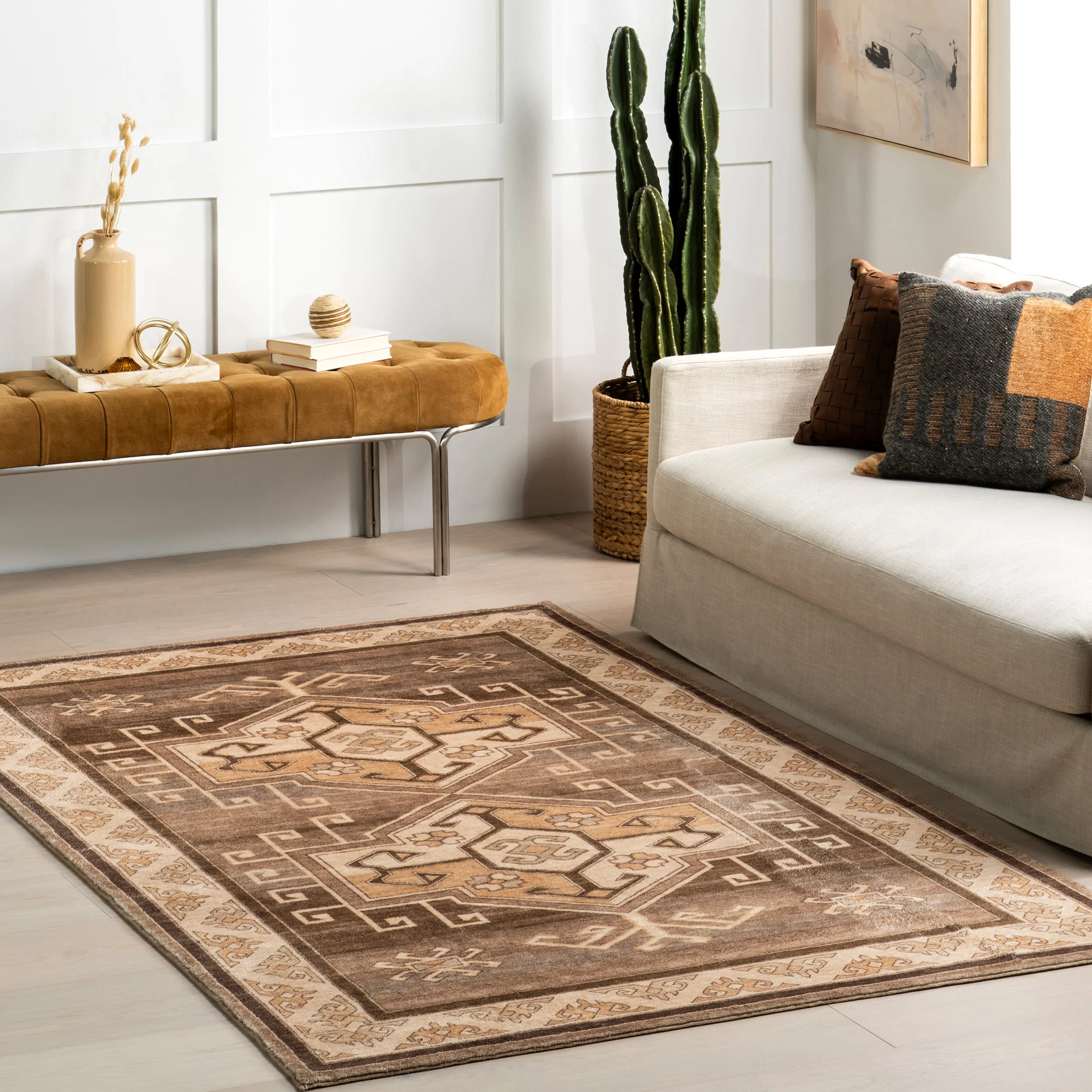 Norma Vintage Medallion Washable Rug | Brown - Image 2
