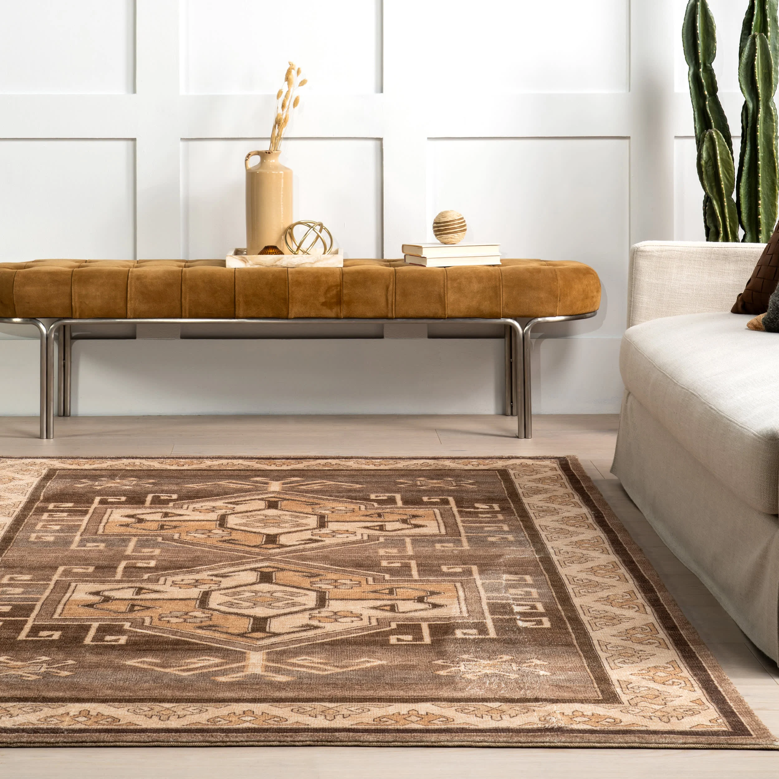 Norma Vintage Medallion Washable Rug | Brown - Image 4