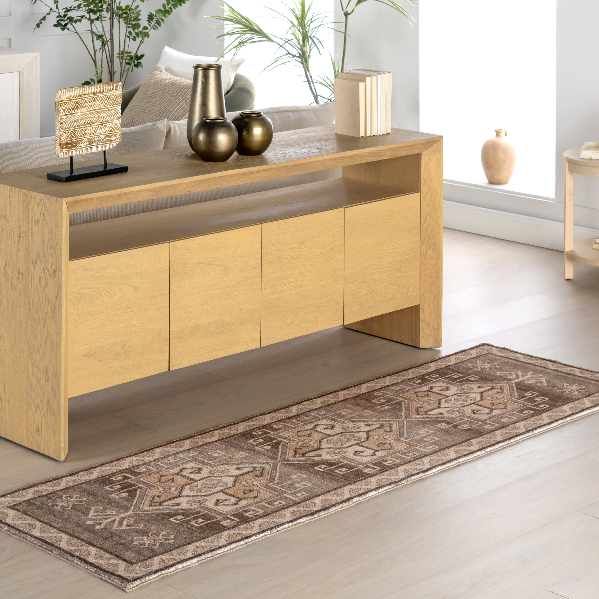 Norma Vintage Medallion Washable Rug | Brown - Image 2
