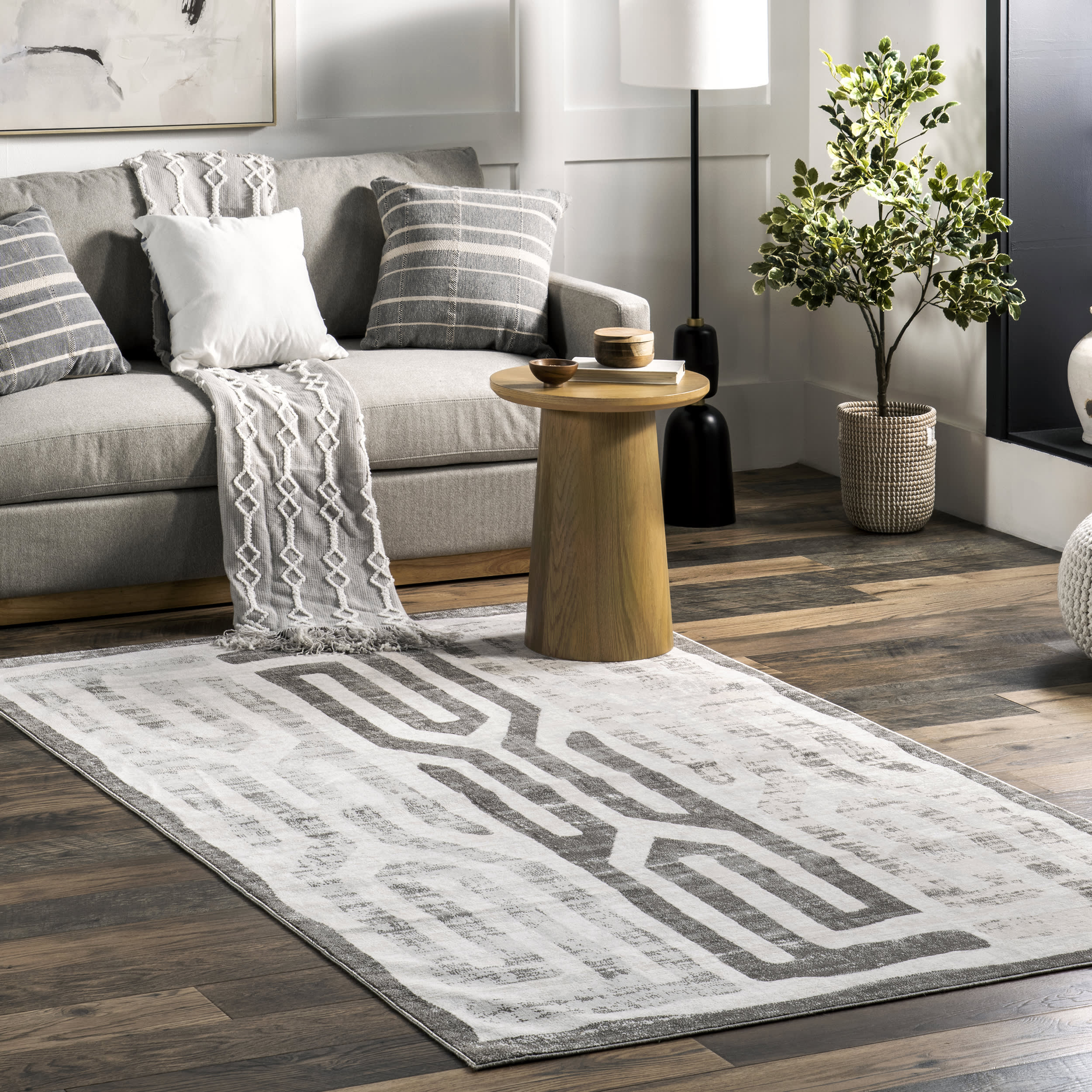 Normani Washable Pillar Stripes Rug | Light Grey - Image 2