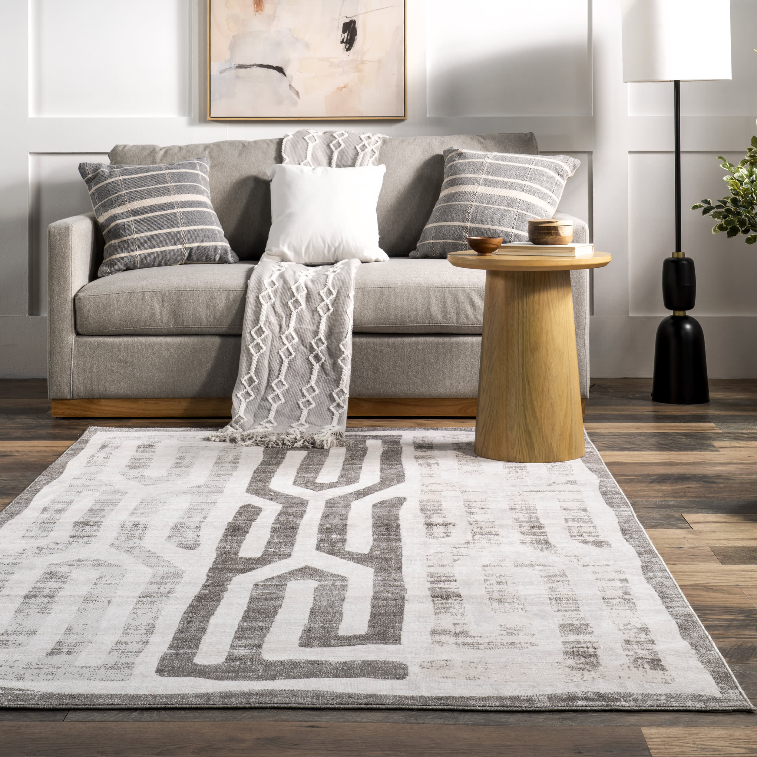 Normani Washable Pillar Stripes Rug | Light Grey - Image 4